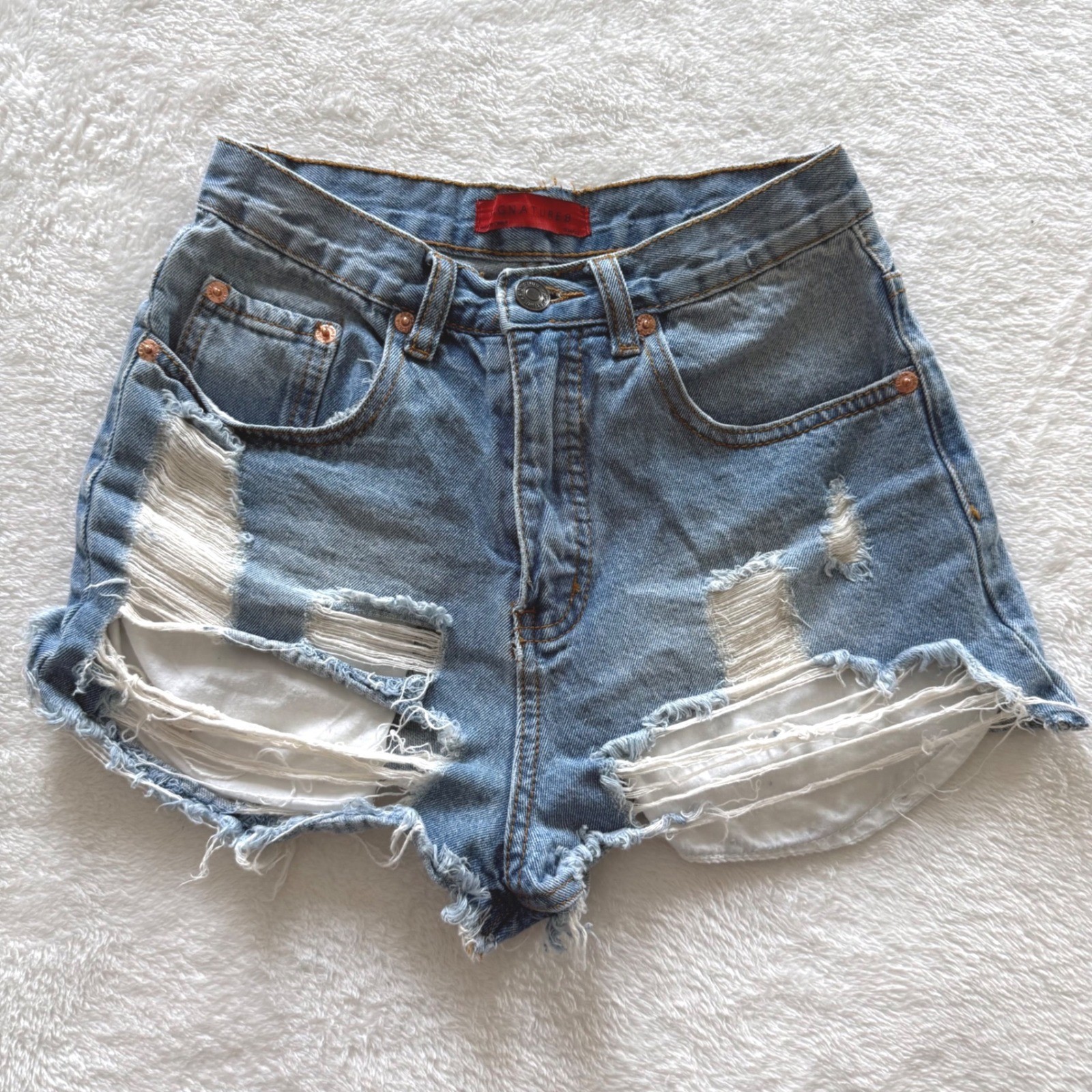 Signature8 Y2K Distressed Denim Shorts Small Raw Hem Festival Grunge Boho