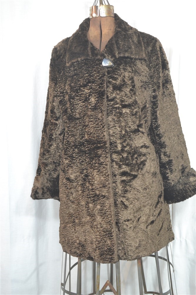 antique coat faux fur Creations Geraldo Paris beaver brown 1940 style bust 42