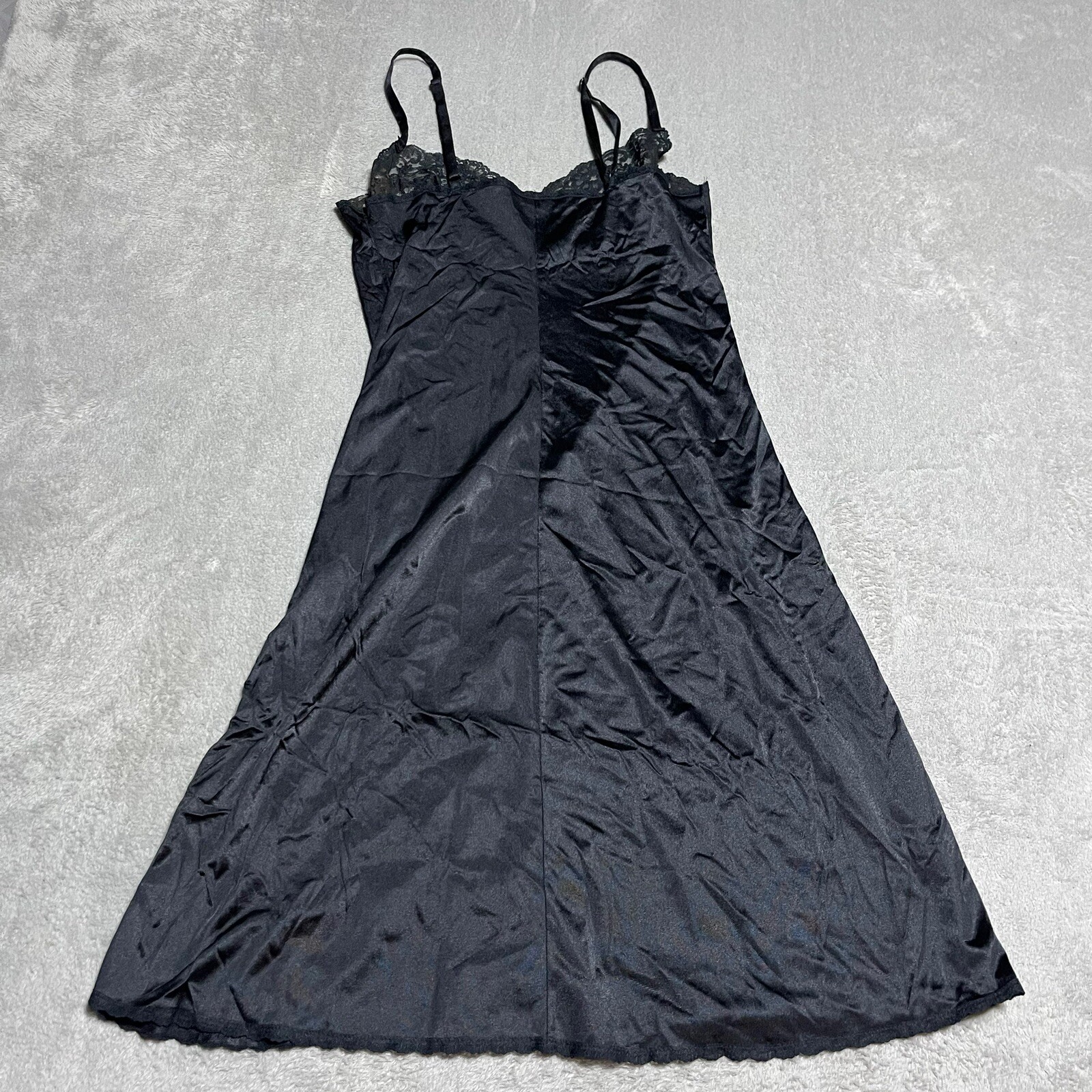 Vintage Bestform Slip Dress Womens 34 Black Lace Nylon Nightgown Chemise Sexy