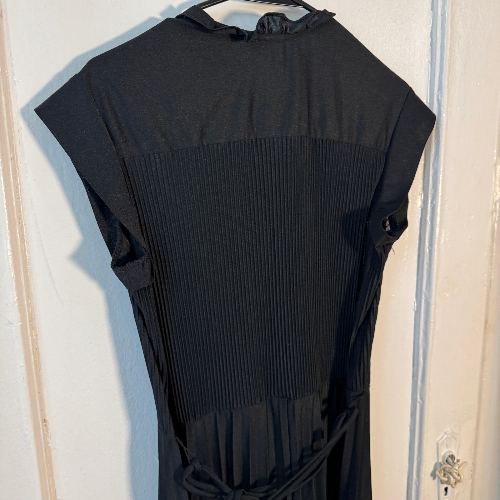 True Vintage 70s Queen’s Row Black Pleated Ruffle Midi Dress Size 18 Whimsigoth
