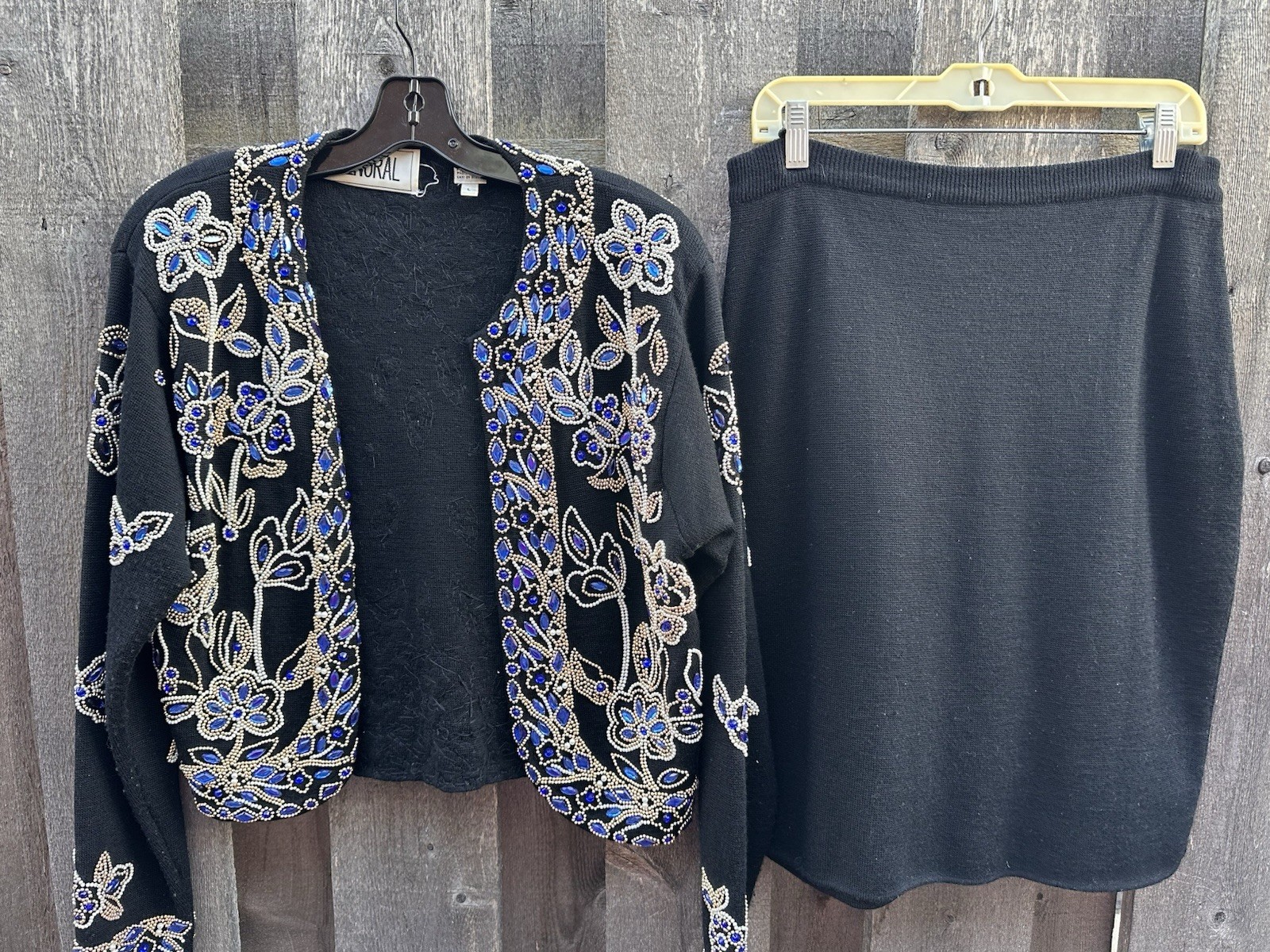Vintage 1990s Alinoral Embellished Cardigan (Large) and Skirt (Medium) Set – GUC