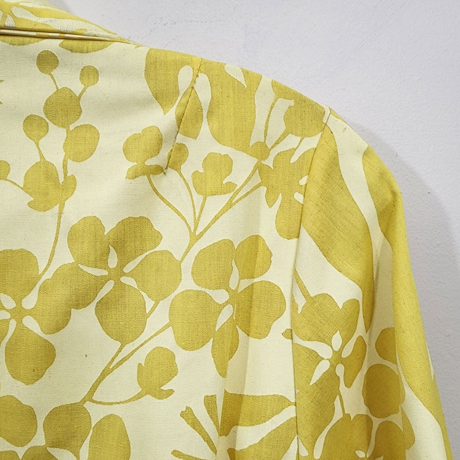 Ruth Clarage 1960s Vintage hand painted yellow floral long sleeve belted dress
