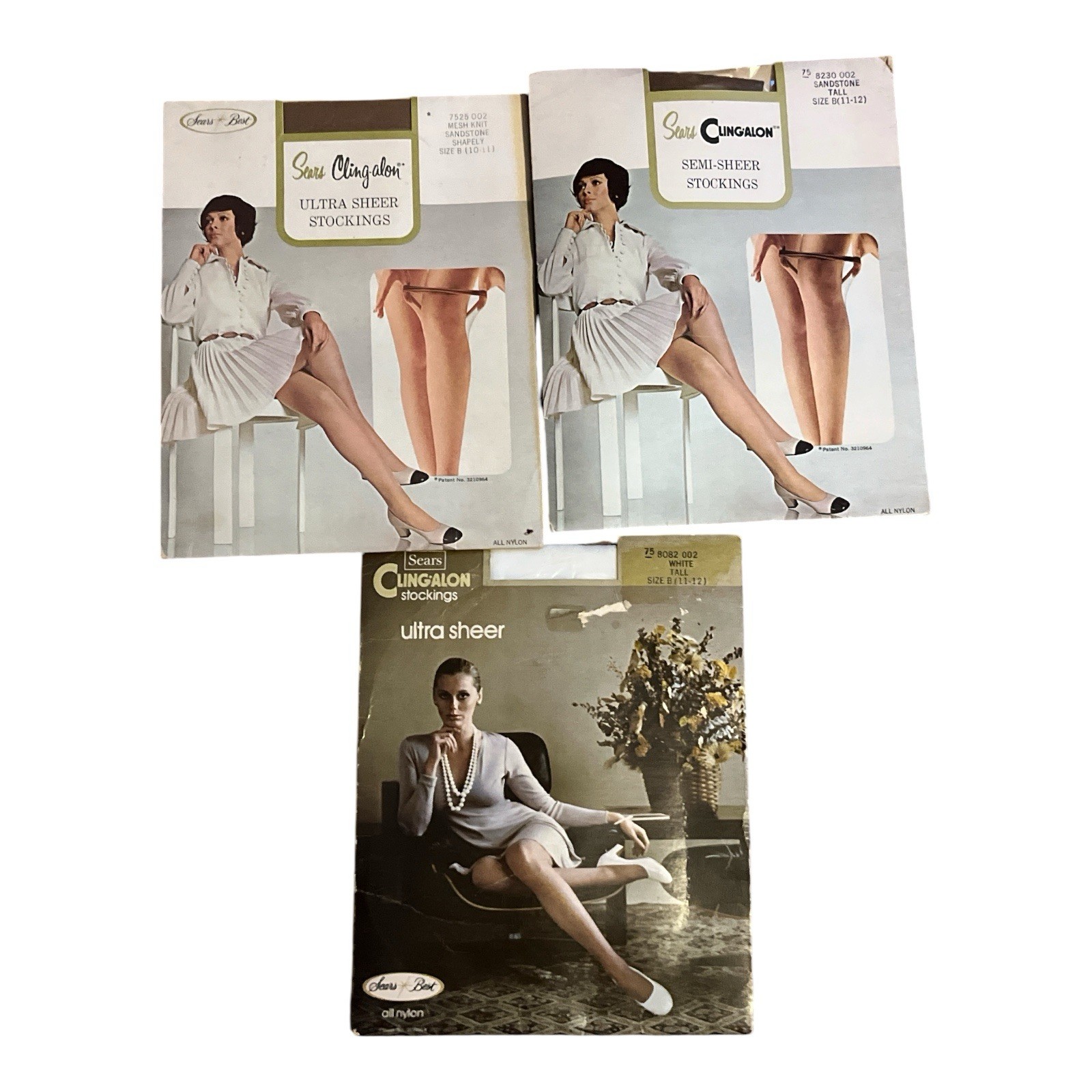 Vintage Sears Cling-alon Nylon Stockings Size 10-12 Lot Of 3 NEW T6-22