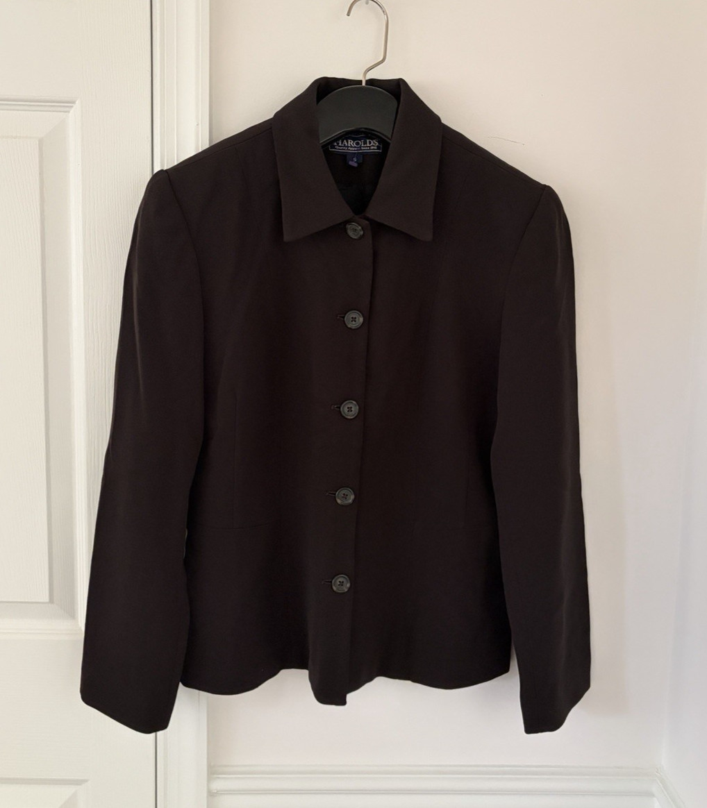 Harolds Jacket Women 8 Dark Brown Wool Blend Structured Blazer Career Wear USA