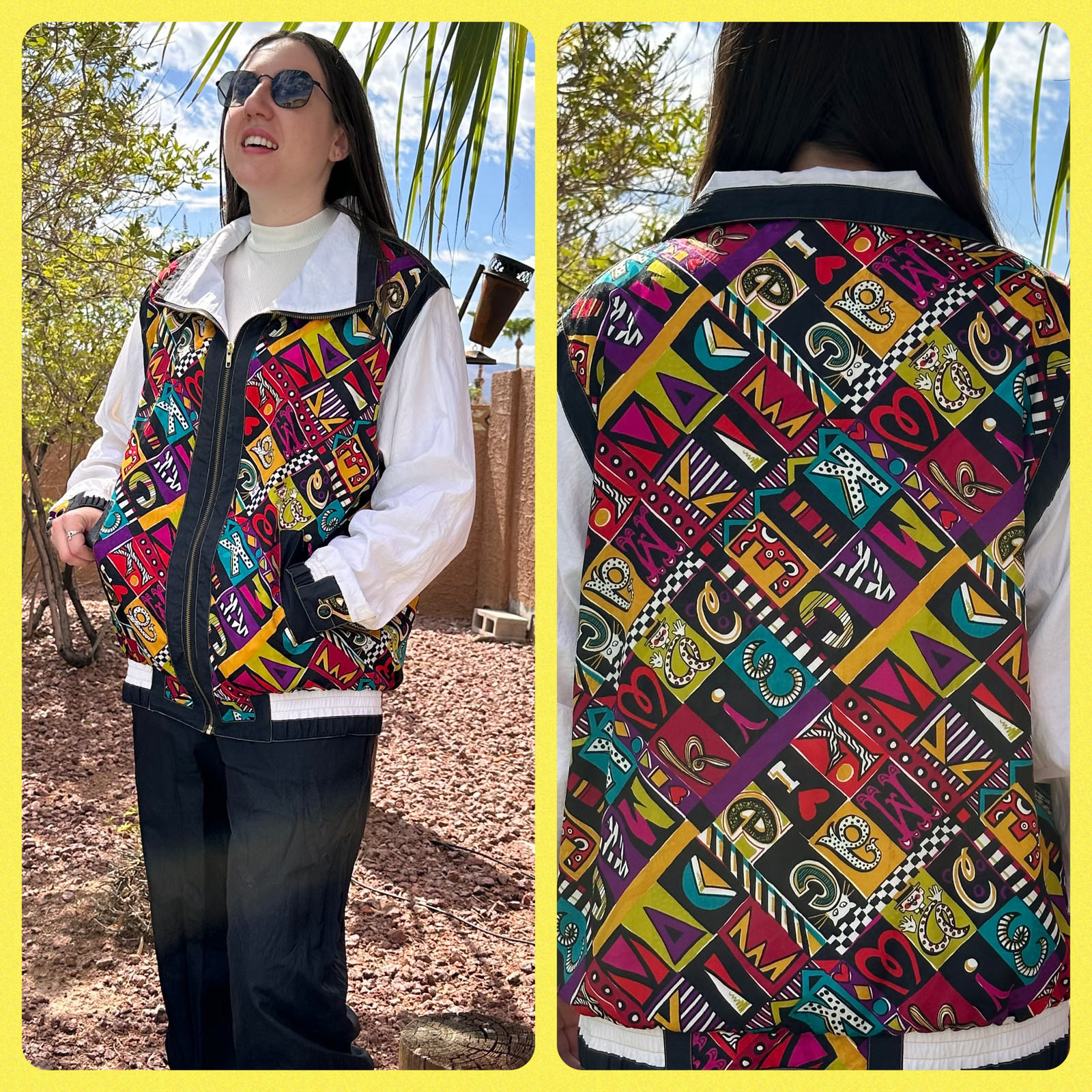 VTG Bob Mackie Windbreaker 2Piece Track Suit Womens Medium Wearable Art Alphabet