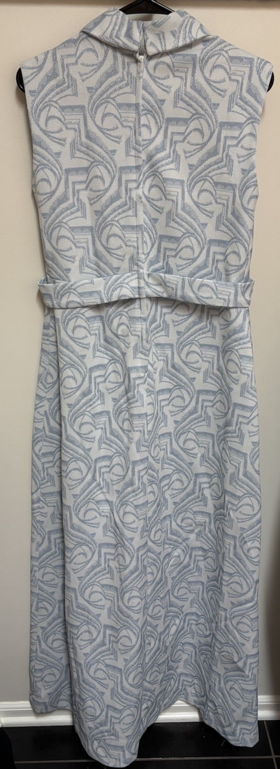 Vtg 60s 70s Mod Blue Silver Metallic Lounging Maxi Dress Hostess Dressing Gown 6