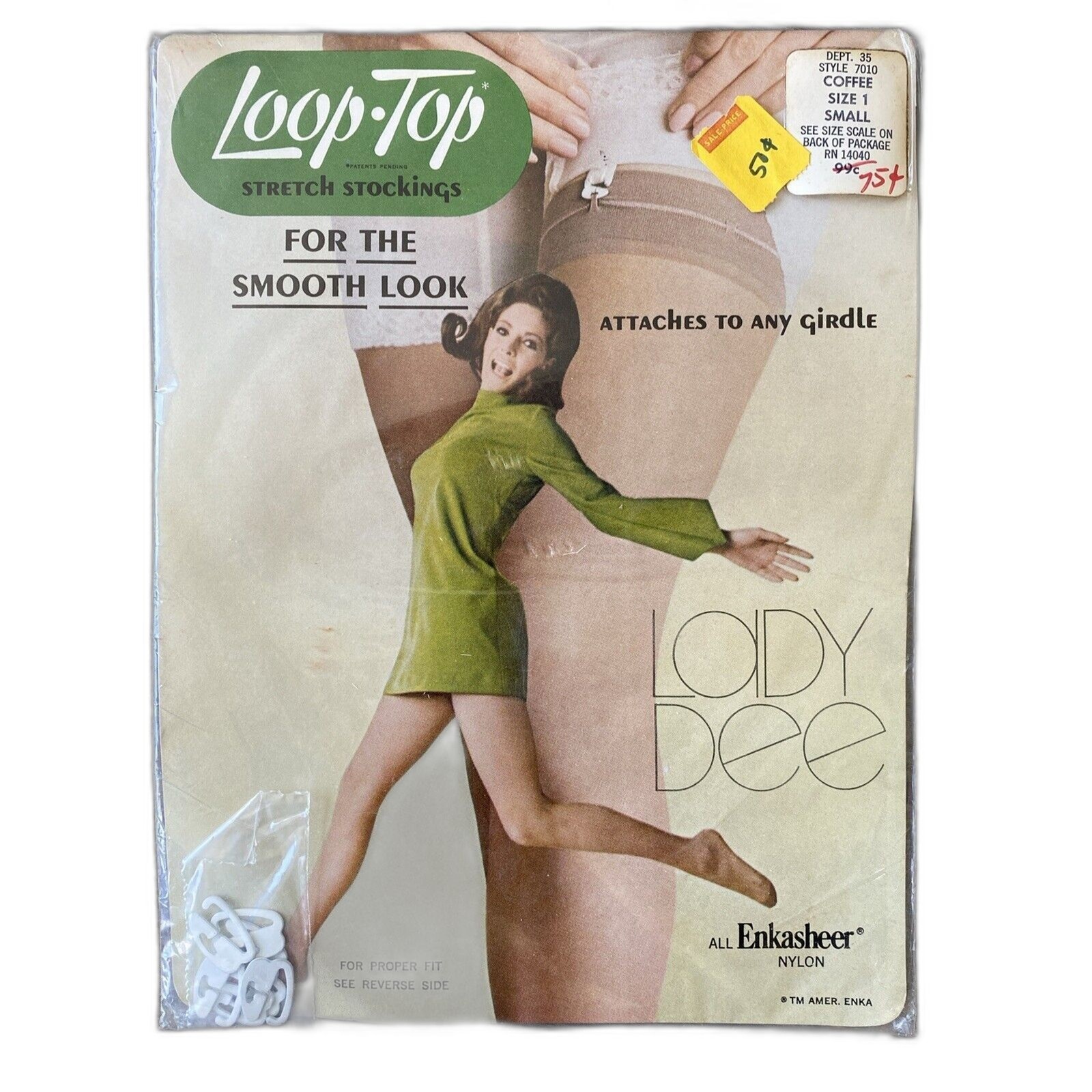 VTG Loop Top Stretch Girdle Stockings Size 1 Small Coffee New Sealed 60’s 70’s