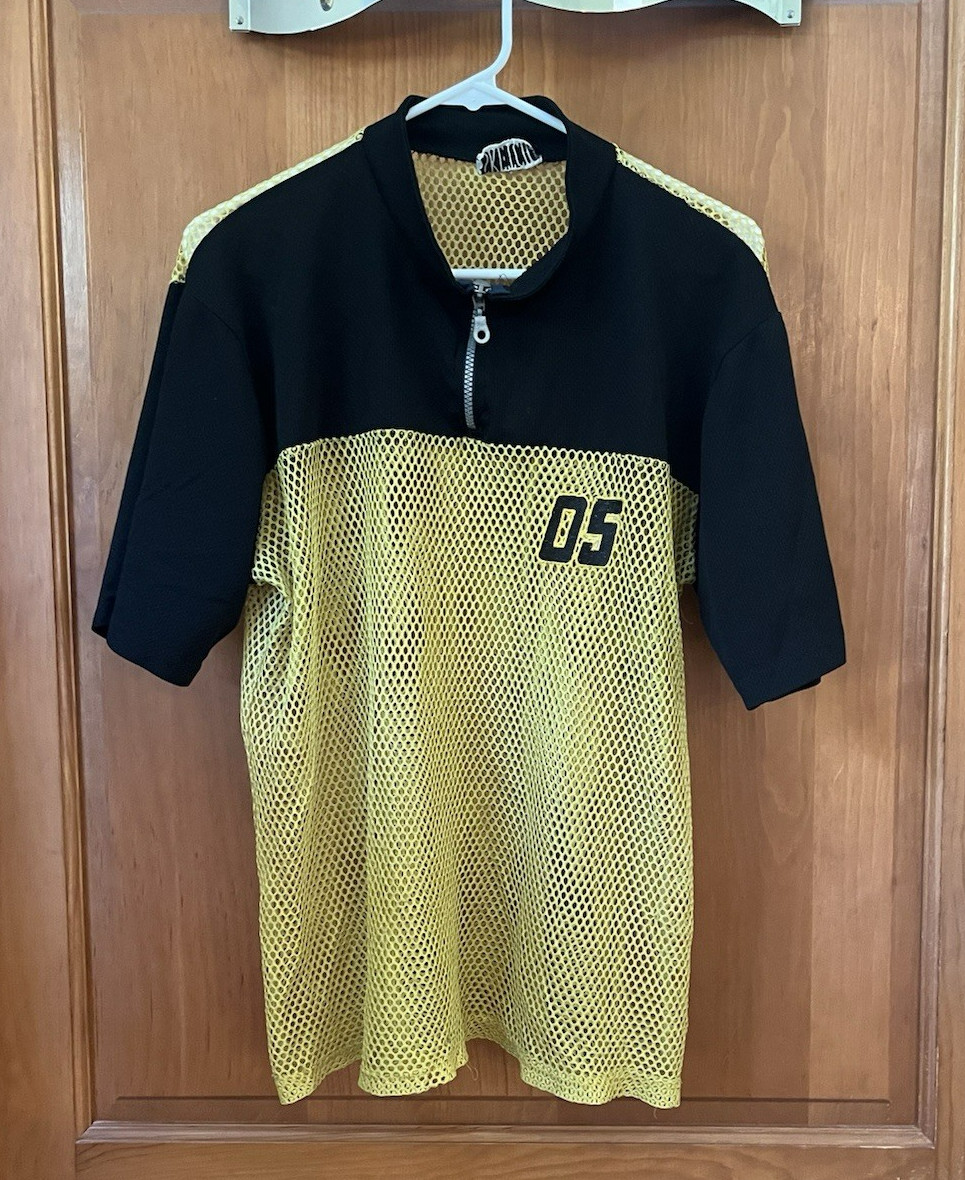 Vintage Large Fishnet Mesh Short Sleeve Yellow Top Streetwear Grunge Hip Hop!HTF