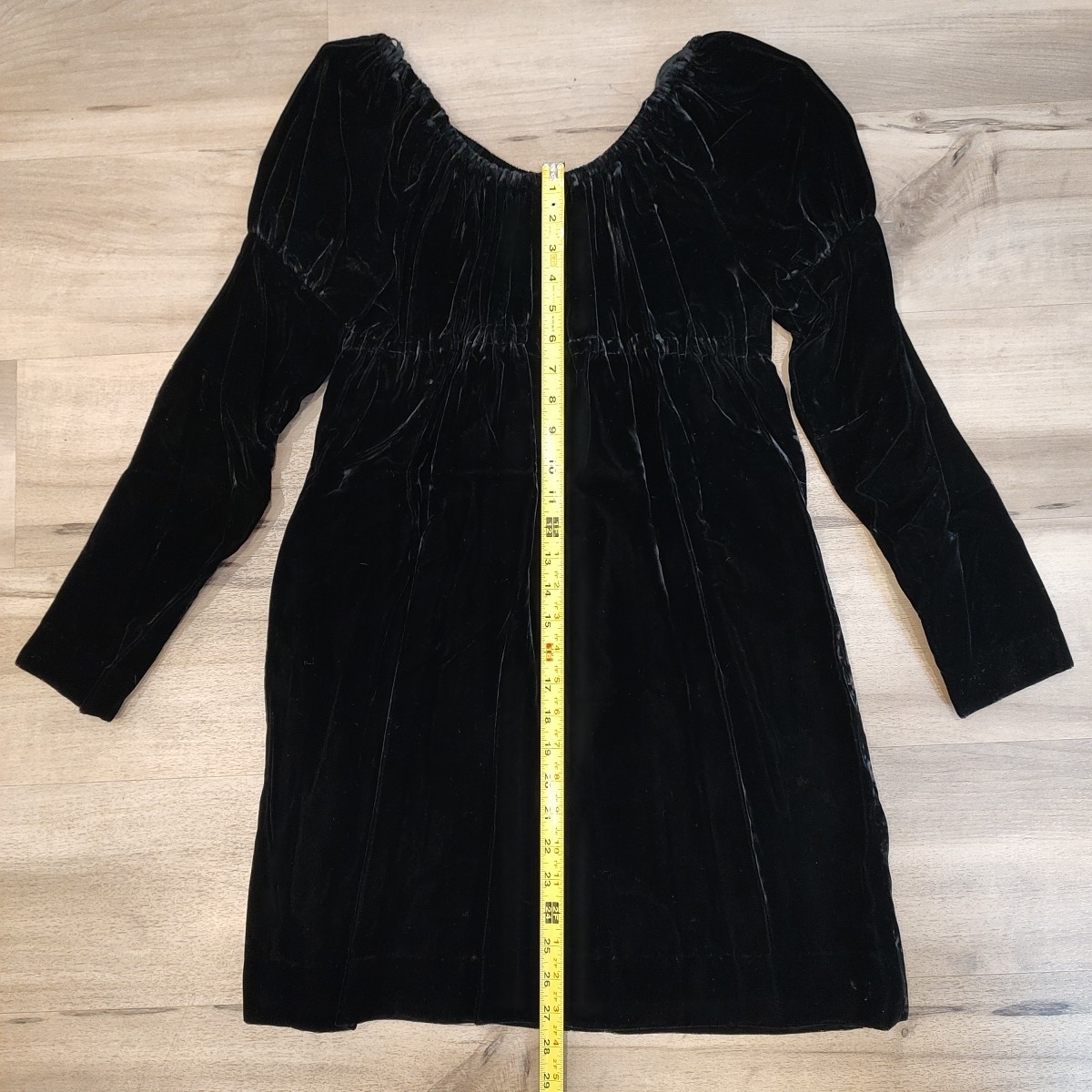 Vintage Young Innocent by Arpeja Velvet Dress Sz9 Black Empire Waist Puff Sleeve