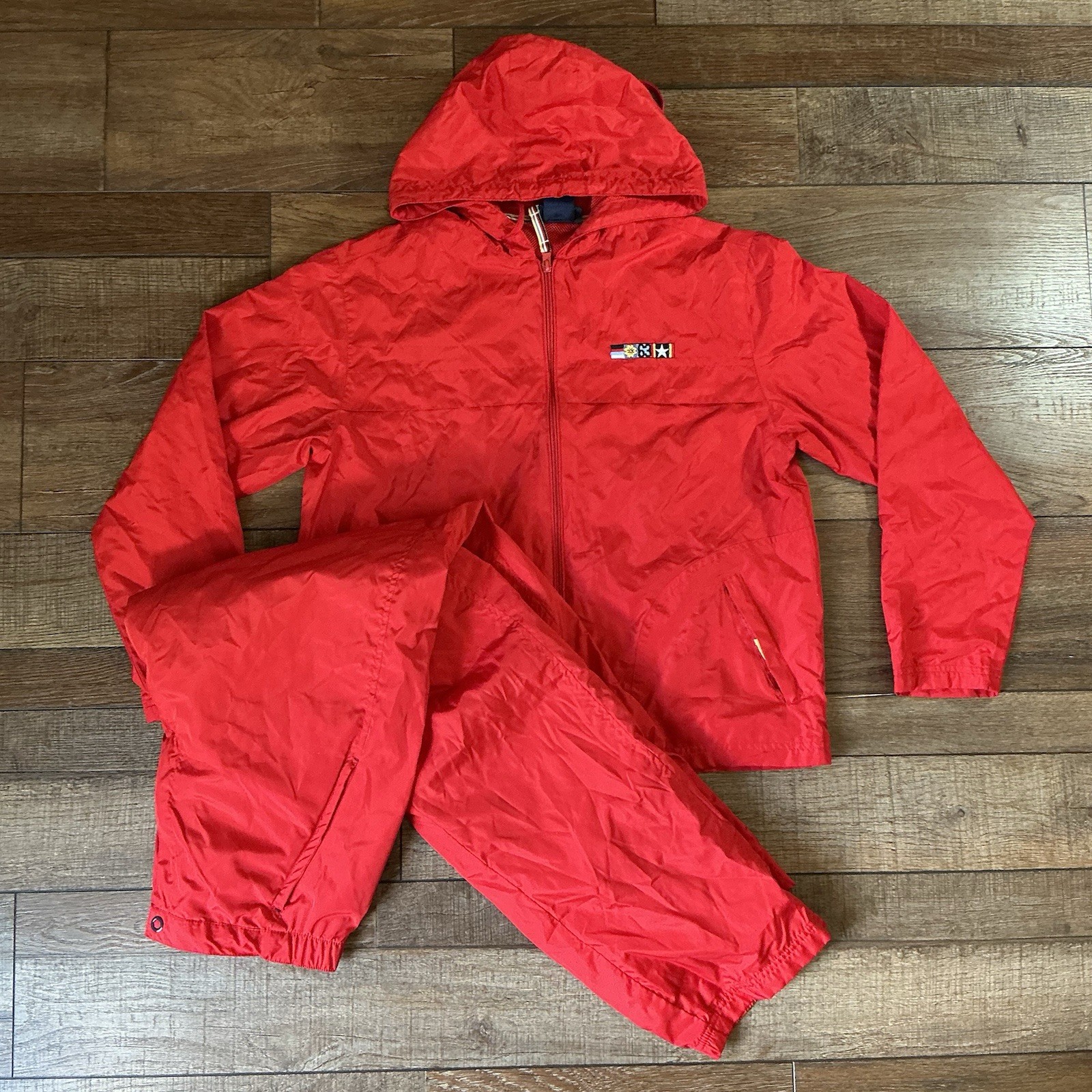 VINTAGE Size M – Catalina Red Windbreaker Jacket Pants Set Nautical Mesh #26728