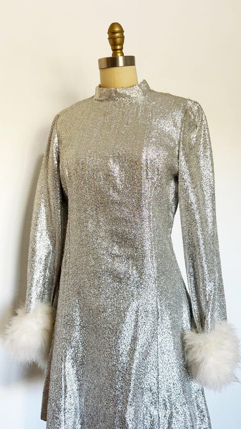 1960s Cocktail Dress / 1960s Party Dress / Silver Lamè Dress / Size Medium