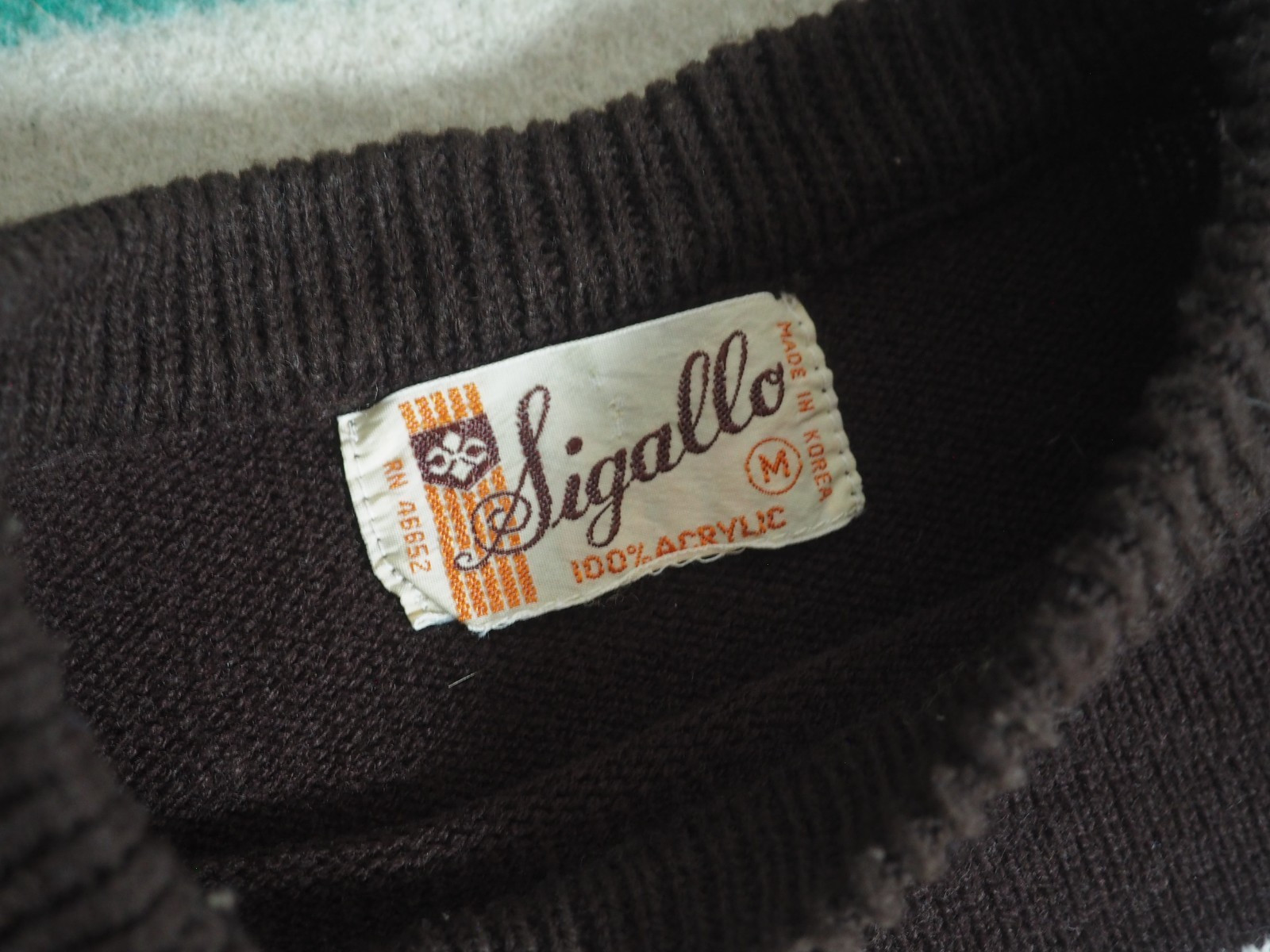 VTG 70s Sigallo Brown Nordic Fair Isle Boho Hippy Acrylic Pullover Sweater M