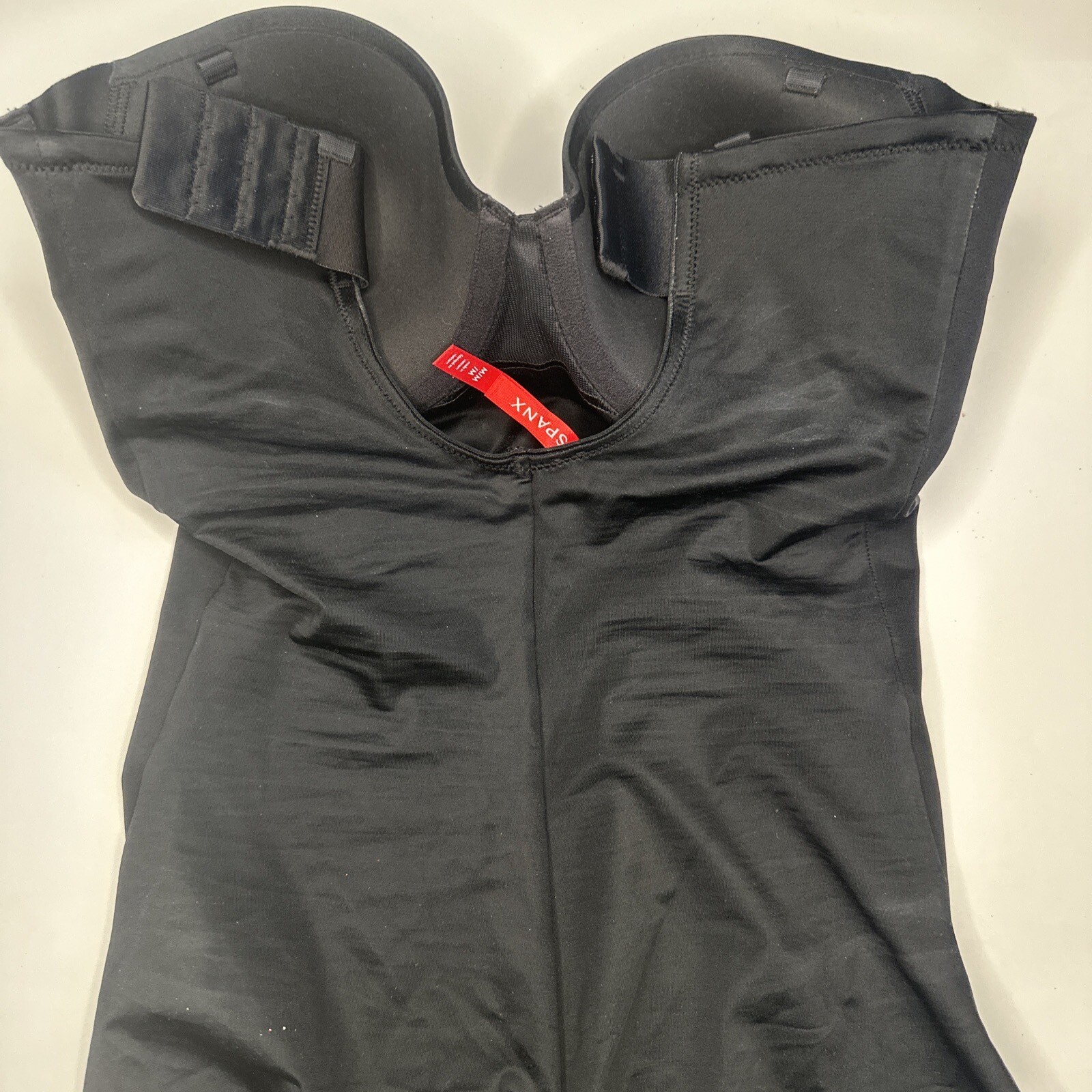 Vtg SPANX Black Shaping Nylon Bodysuit Medium Strapless Shaper Bra Underwire