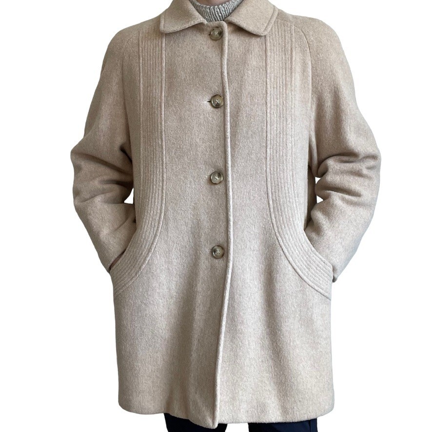 Vintage Bromley Collection Womens Cream Wool Mid Length Retro Trench Coat Sz 16