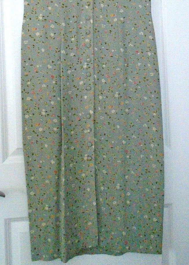 Donna Ricco New York Soft Green Floral Rayon Long Design Dress Size 6 Made USA!
