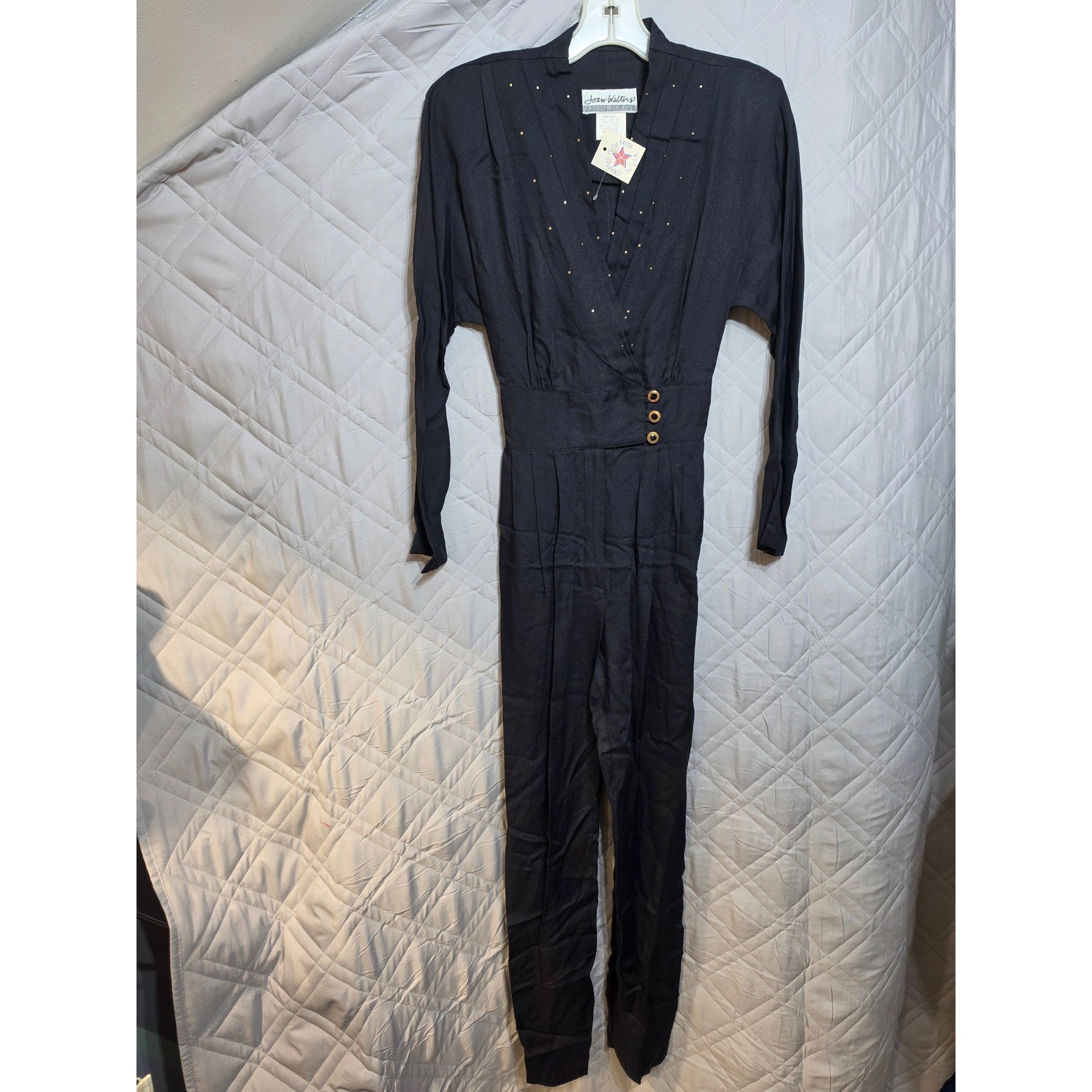 Joan Walters Petites Vintage Black Studded Long Sleeve Jumpsuit sz 4 Made in USA