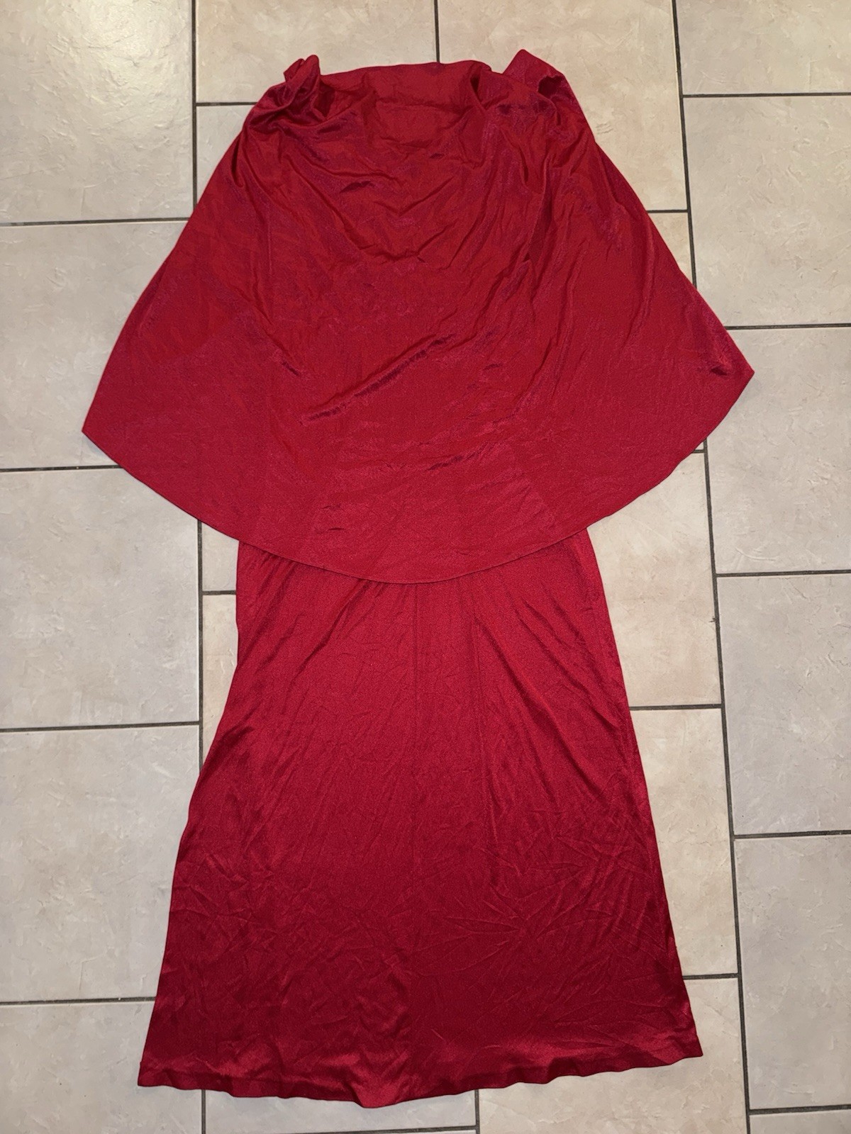 Vintage 1970s Red Cape Sleeve Evening Gown Draped Grecian Maxi Dress