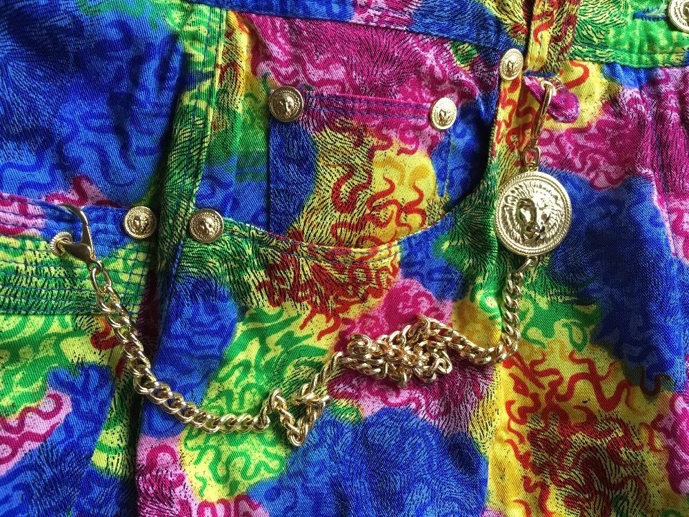 Vintage Versus Versace Print Womens Jeans Gold Chain And Medallion LNC Sz 28/42