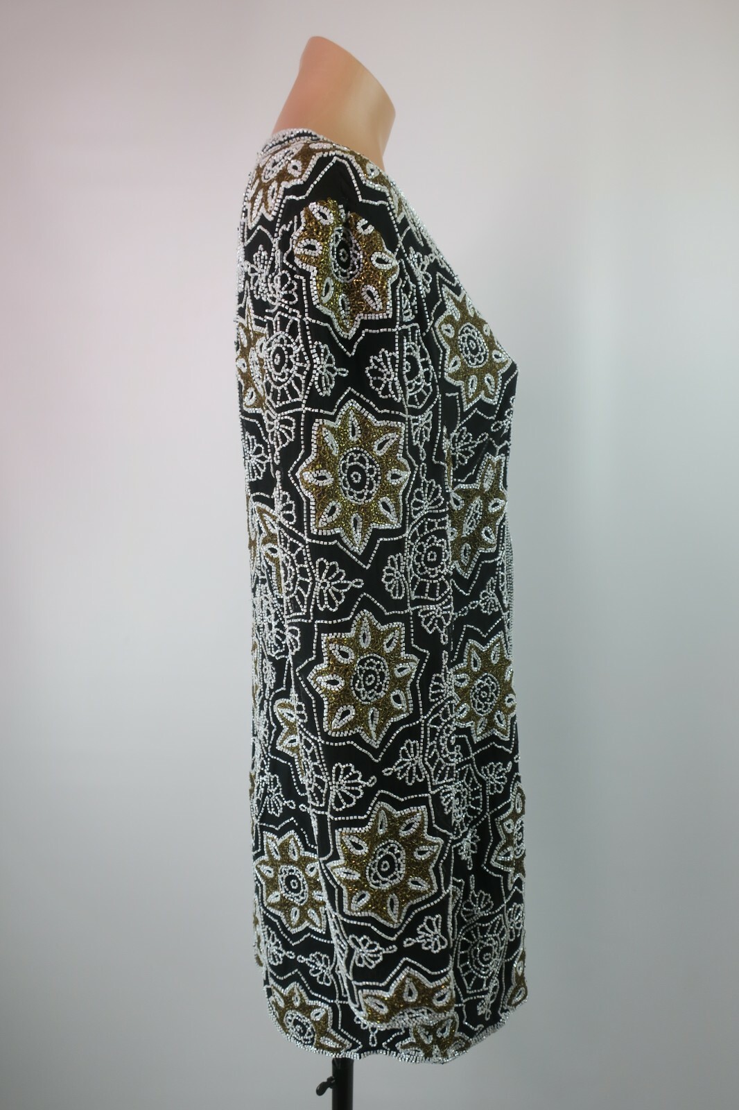 VTG heavy sequin beaded Floral Niteline Longline Evening Jacket Trophy Wife Sz S