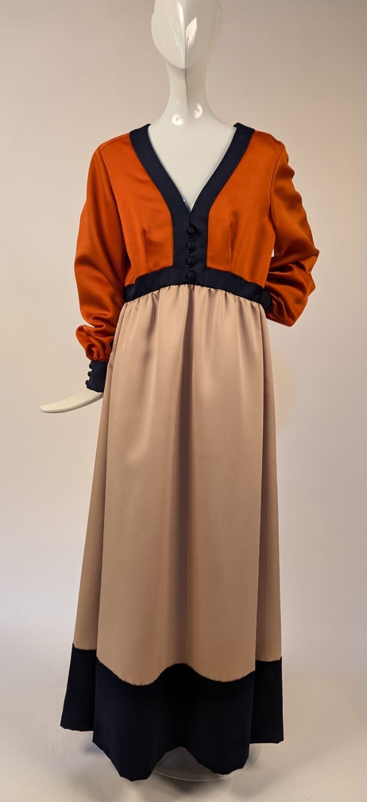 VINTAGE 1970’S DESIGNER GEOFFREY BEENE BOUTIQUE TRI TONE LONG MAXI DRESS