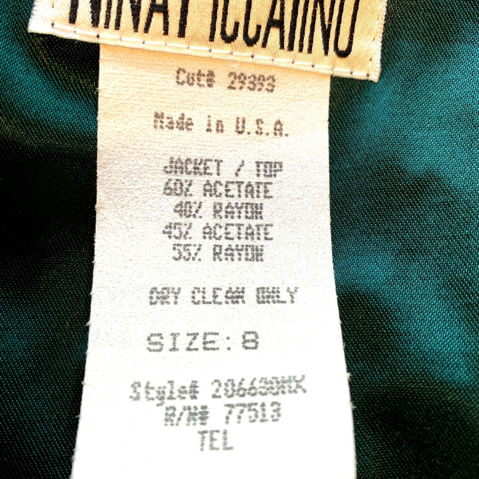 VTG Nina Piccalino Jacket w/ Attach Tank Top Black Green Jacquard USA Made Sz 8