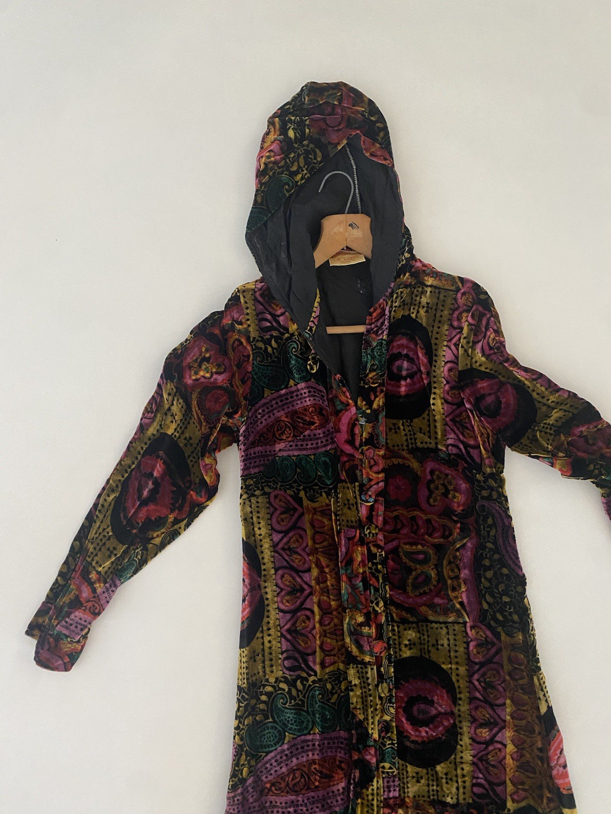 VTG 60s 70’s S VELVET Paisley Hooded VELOUR Robe Whimsigoth Dark Fairy Witch Fal