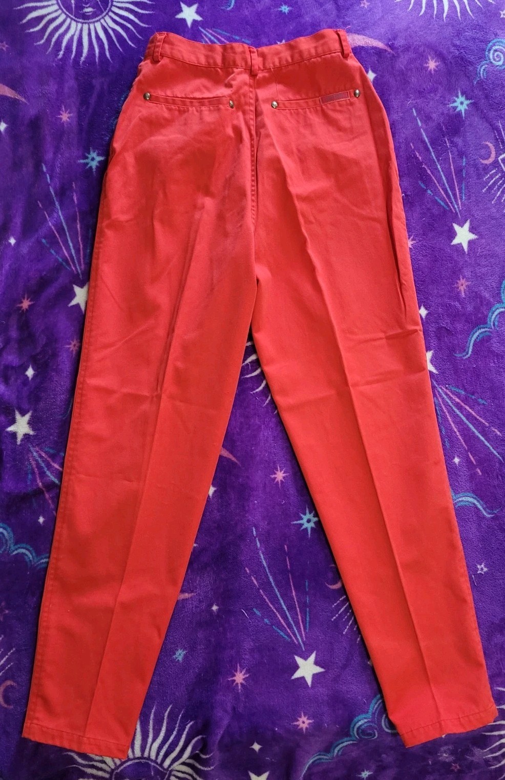 Vintage 80s Tomato Red Gitano Pants Size 8 Zipper Pocket Oversized Pockets