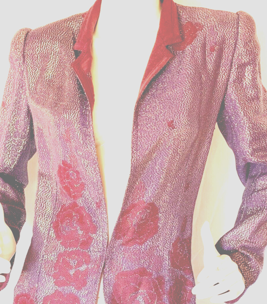 Vintage Krizia Purple Silver Metallic Lurex Evening Jacket W/ Floral Design SZ 6