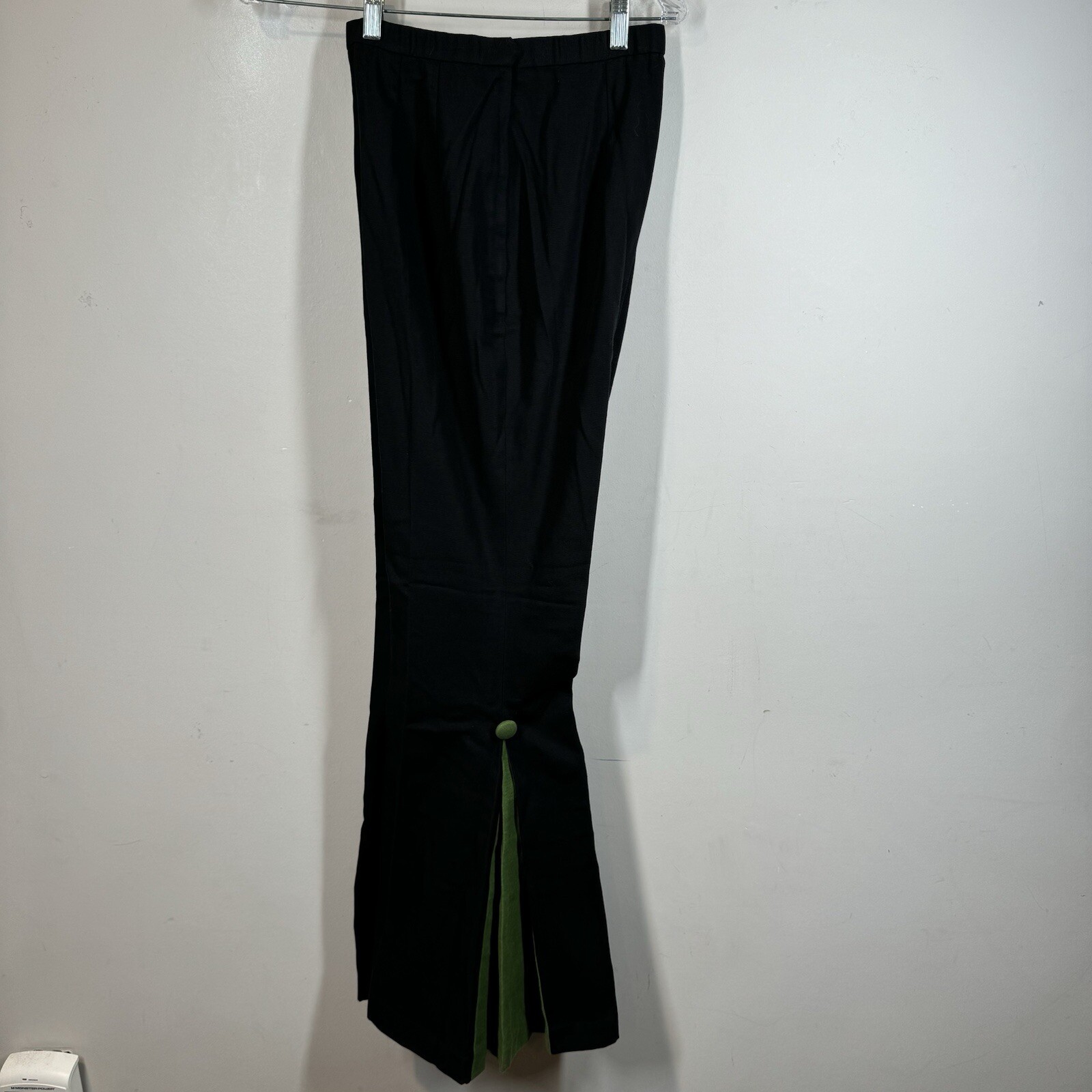Vintage Homemade Green Pleated Black Bell Bottom Pants Cotton 24” Waist Sz XS/S