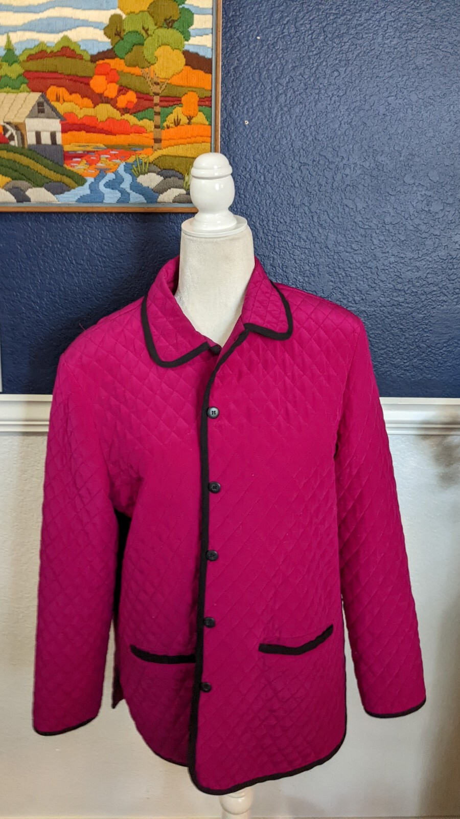 VTG Diane Von Furstenberg 100% Silk Assets Purple Quilted Jacket Extra Small XS