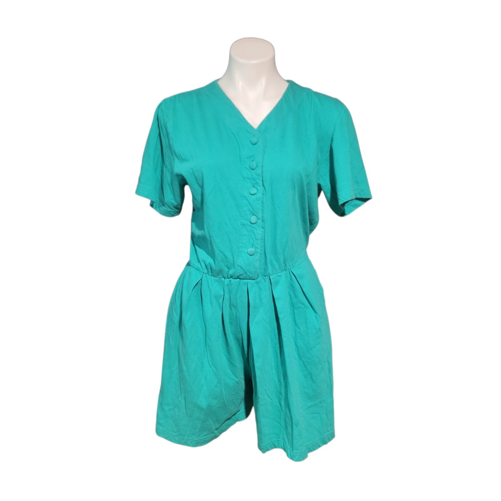 Vintage 80s 90s Fads Jumper Button Up Romper Turqouise Green