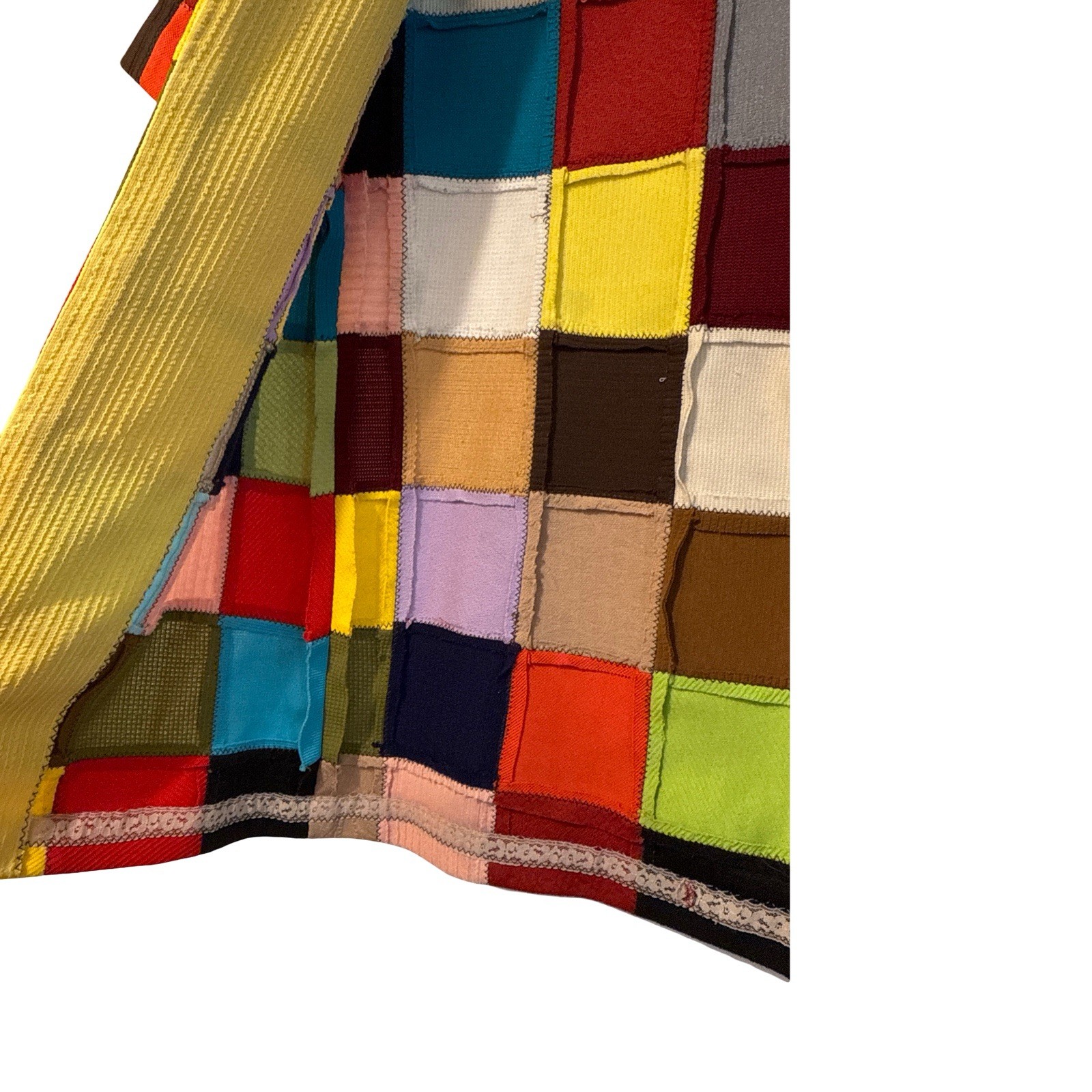 Vintage patchwork jacket Handmade Multicolored, Red, Green Yellow Sm/med 70’s