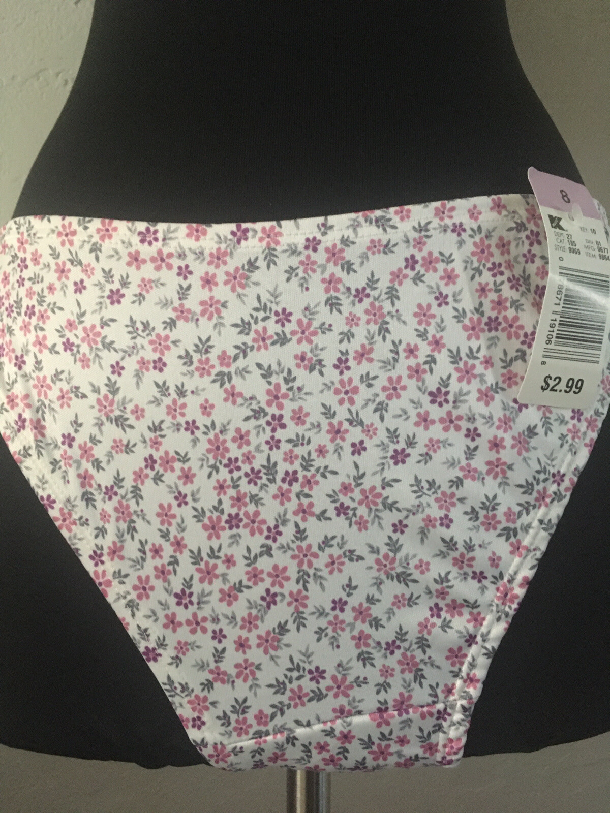NWT Vintage Kmart Soft Pink Floral High Cut Bikini Brief Panties Size 8