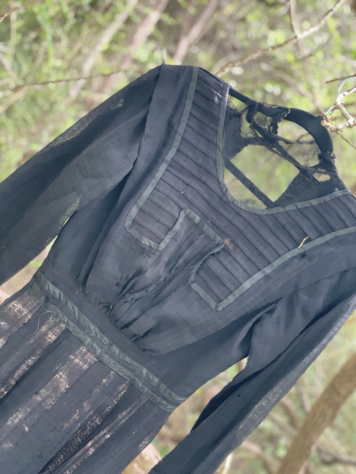 Authentic 1900s Victorian or Edwardian Black mourning dress Lightweight sheer XS