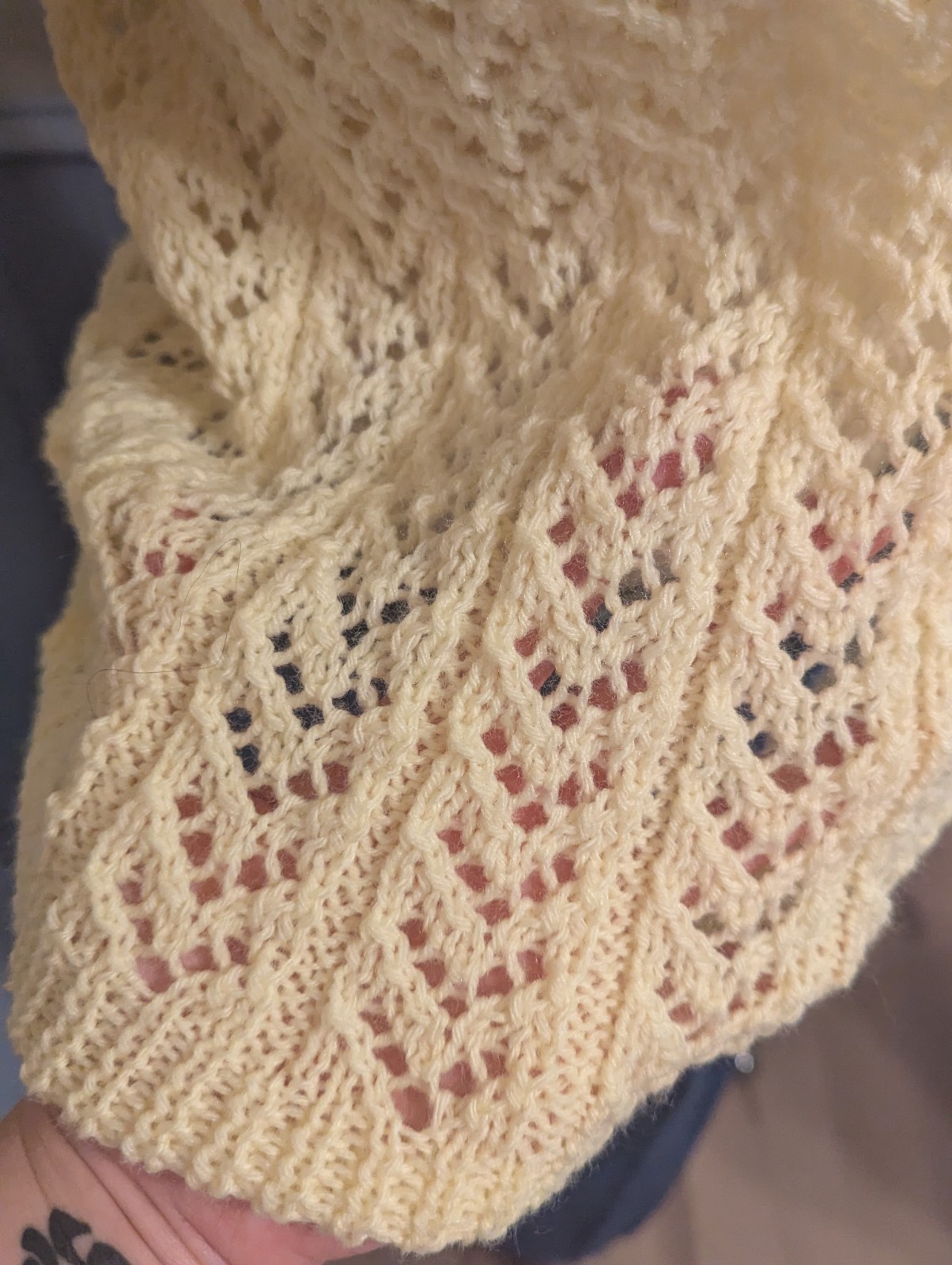 Medium OOAK Vintage Hand-Knit Butter Yellow Lace Knit Top