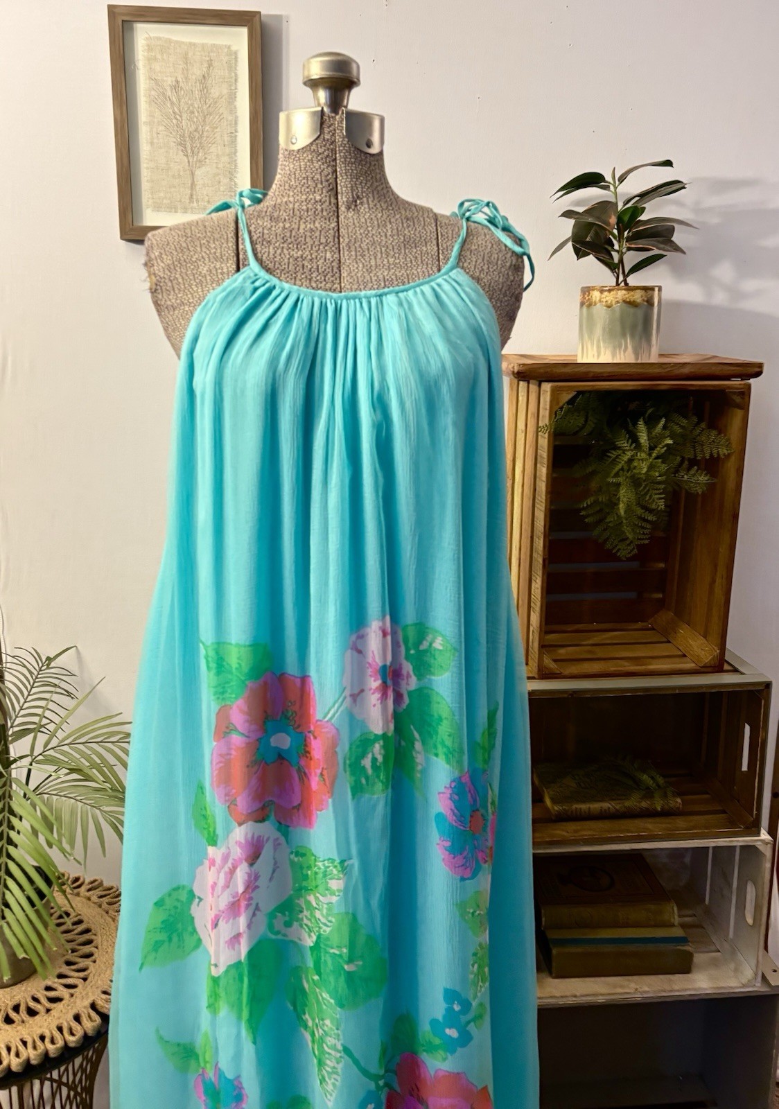 VTG Caroline Charles London 100% Silk Maxi Dress M/L 8-12 Sheer Floral Overlay