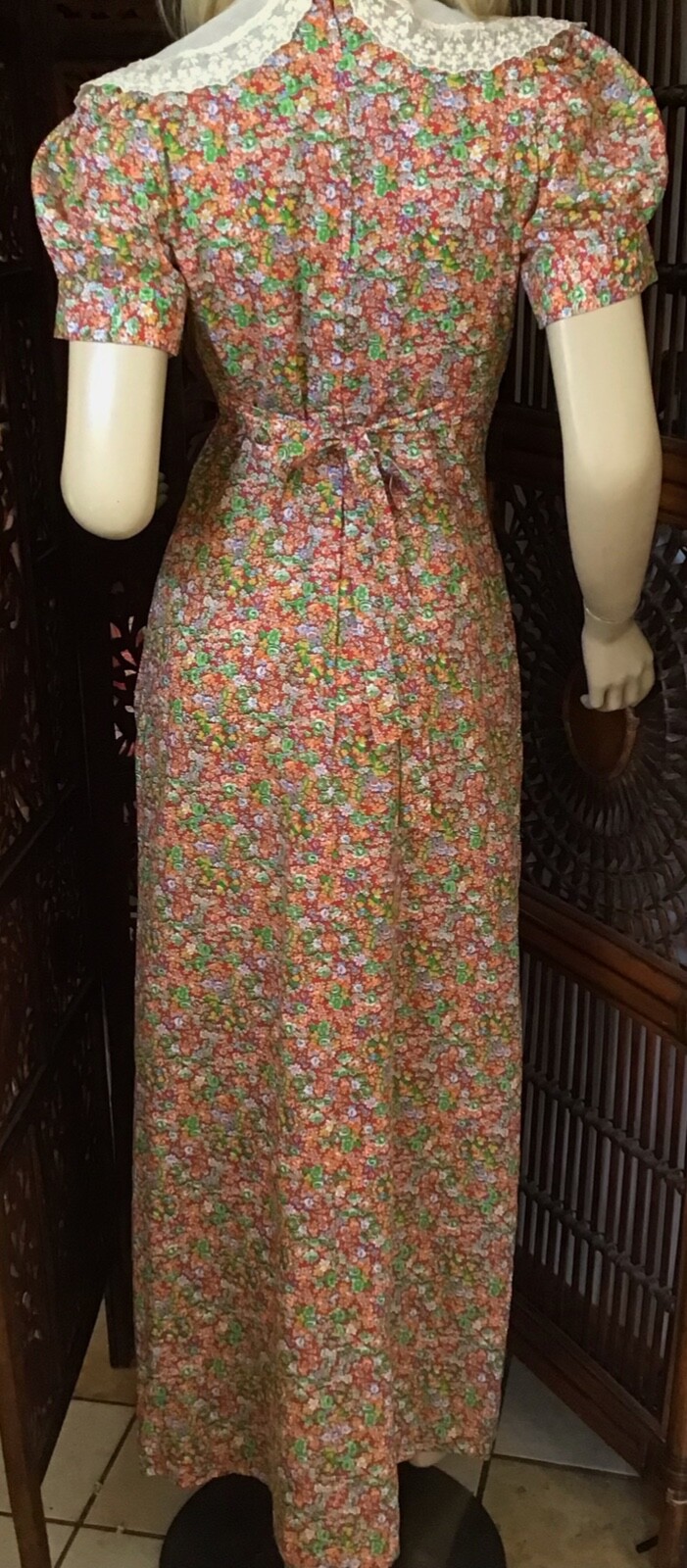 Vintage 1970s Irene Kasmer Calico Tiny Floral Print Maxi Dress Size XS