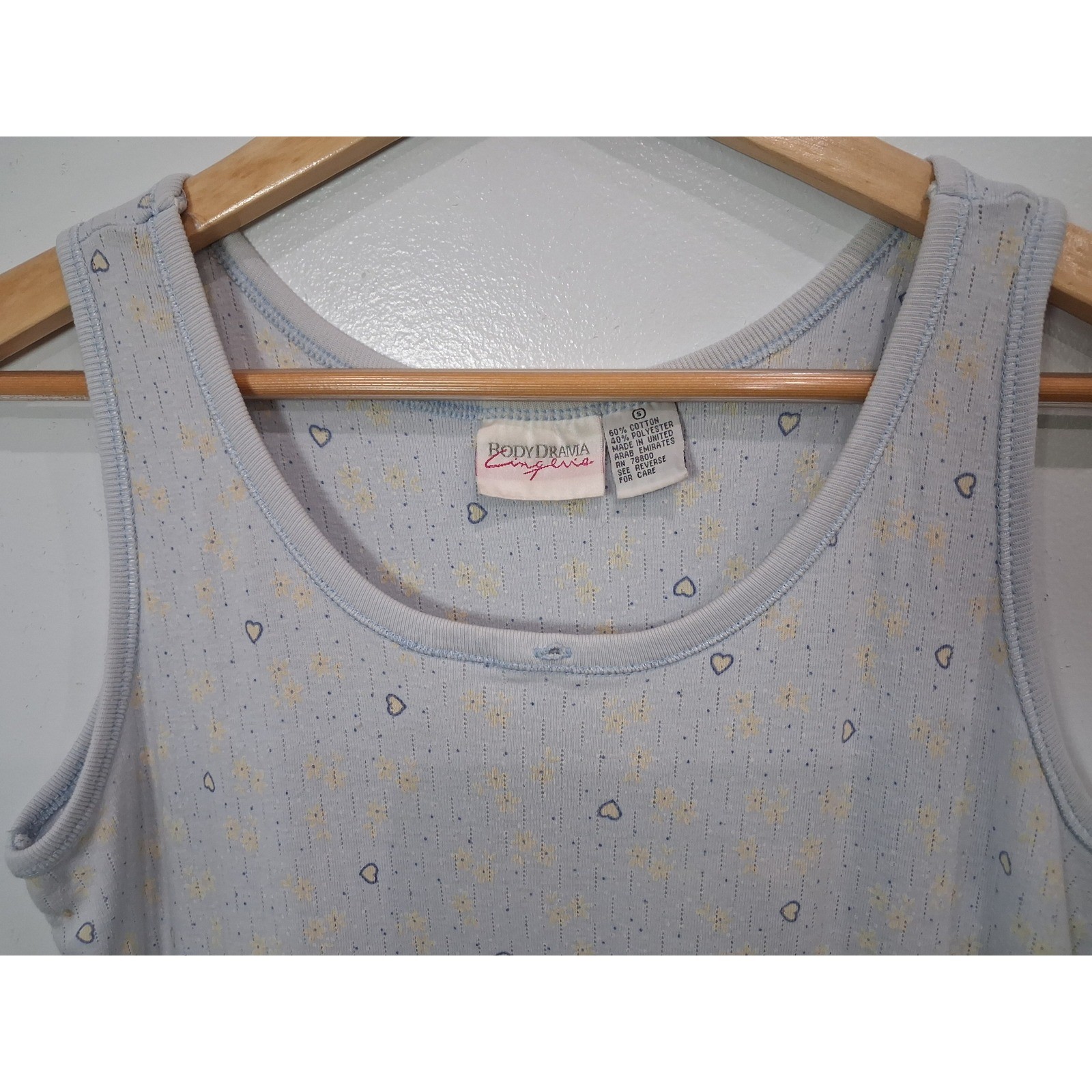 Vintage Body Drama Lingerie Light Blue Heart Pointelle Lettuce Hem Nightgown S