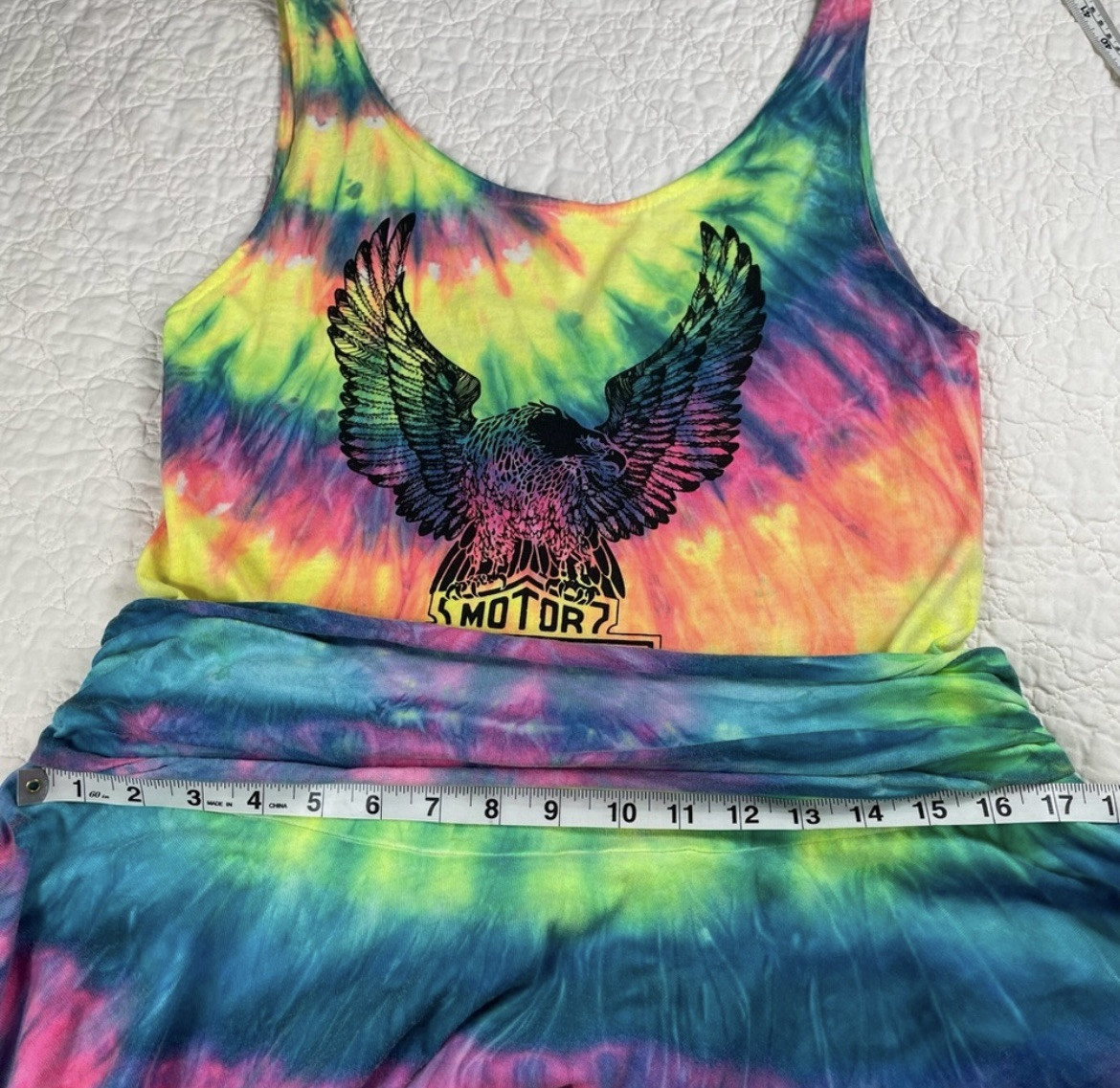 RARE VTG Harley Davidson Dress 1987 Holoubek Tie Dye Grunge Mini Flare Dress