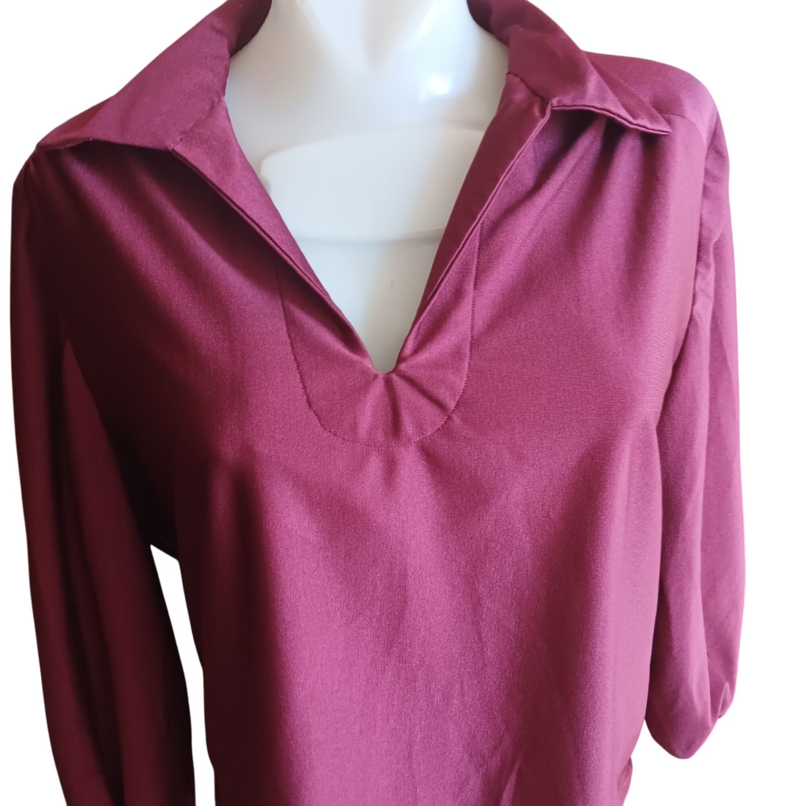 Stretch Polyester True Vintage Medium Top 1970s Handmade Red Big Collar USA