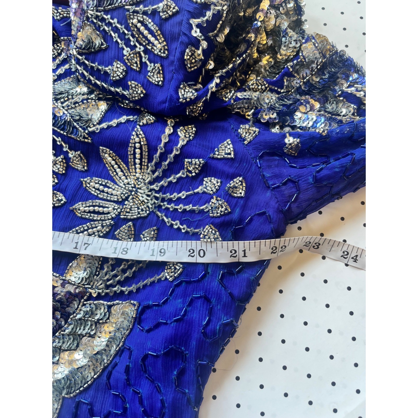 Mark & John by Sam Silk Beaded Sequin Dress Royal Blue Vintage 1X Midi Formal