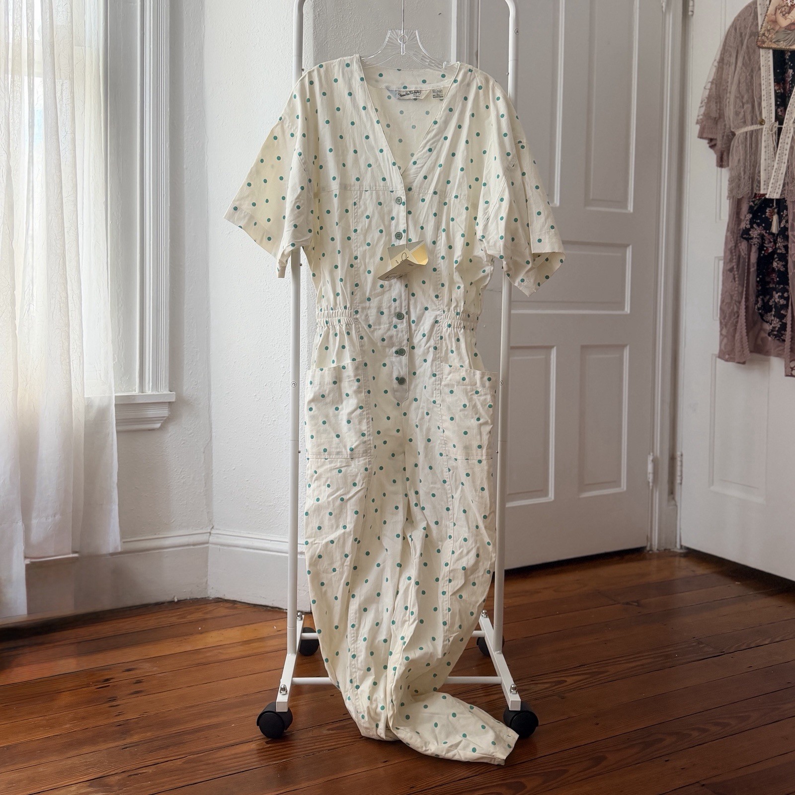 NOS Vtg 80s Diane von Furstenberg Sport Apparel Industries polka dot jumpsuit