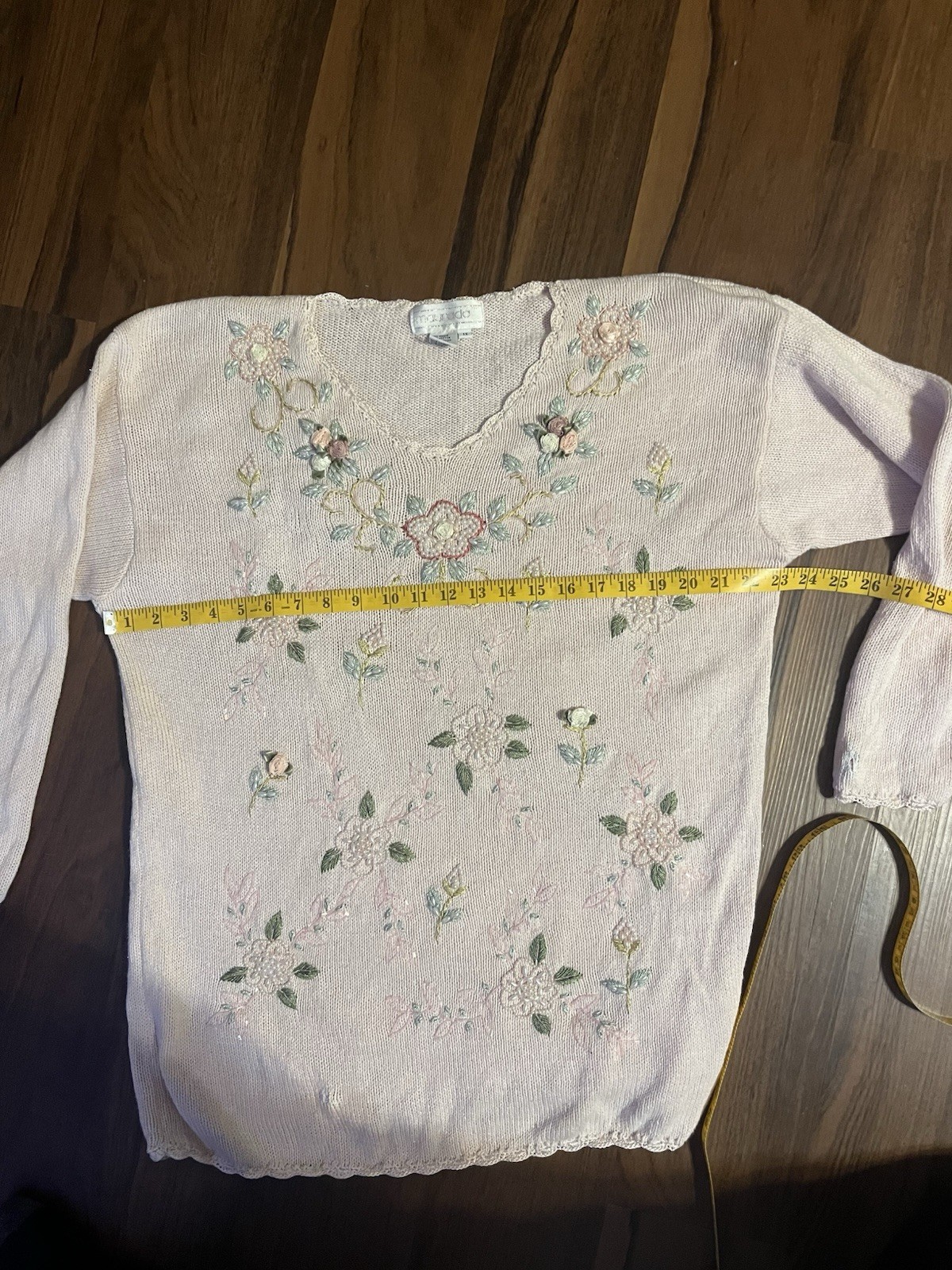 Vintage 1980s Pink Maurada Sweater Ramie/Cotton Beaded Embellished Grandmacore