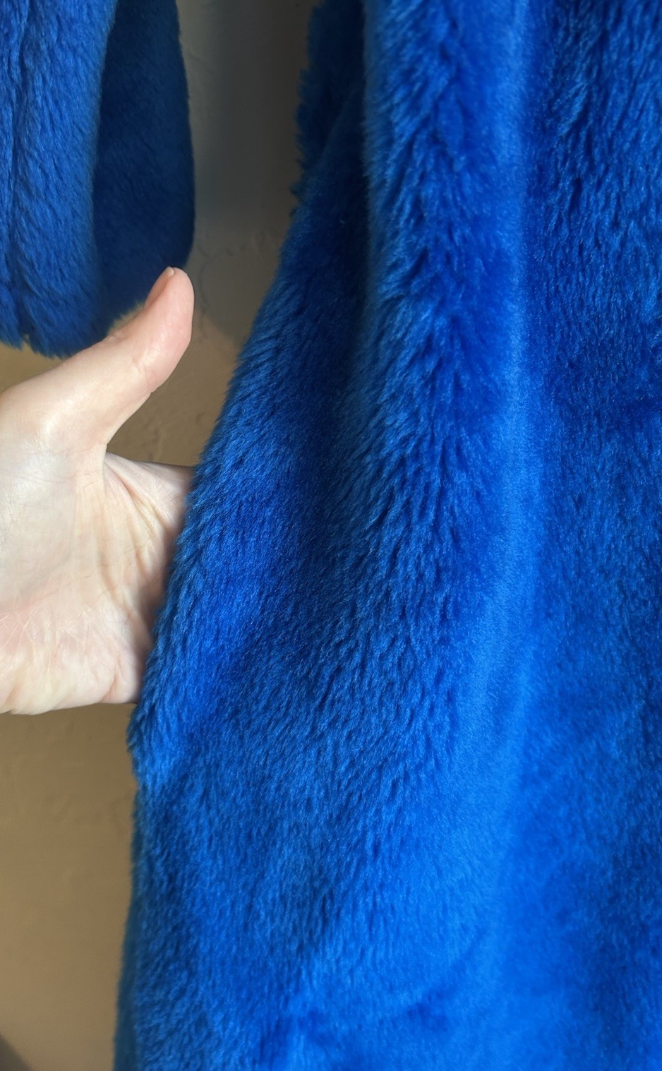 Vintage 70s Faux Fur Maxi Coat 12 Electric Blue Mod Belted Wrap Robe Boho Glam