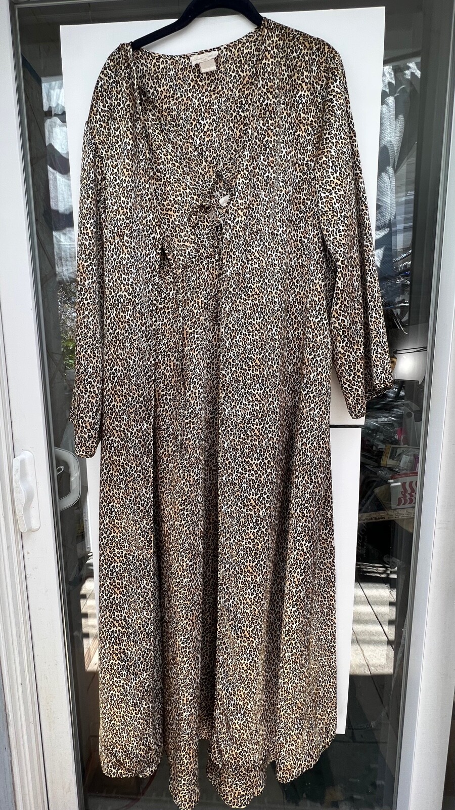 Inner Most Robe & Gown Women Sz L Maxi Negligee Animal Print Slinky Sears Vtg