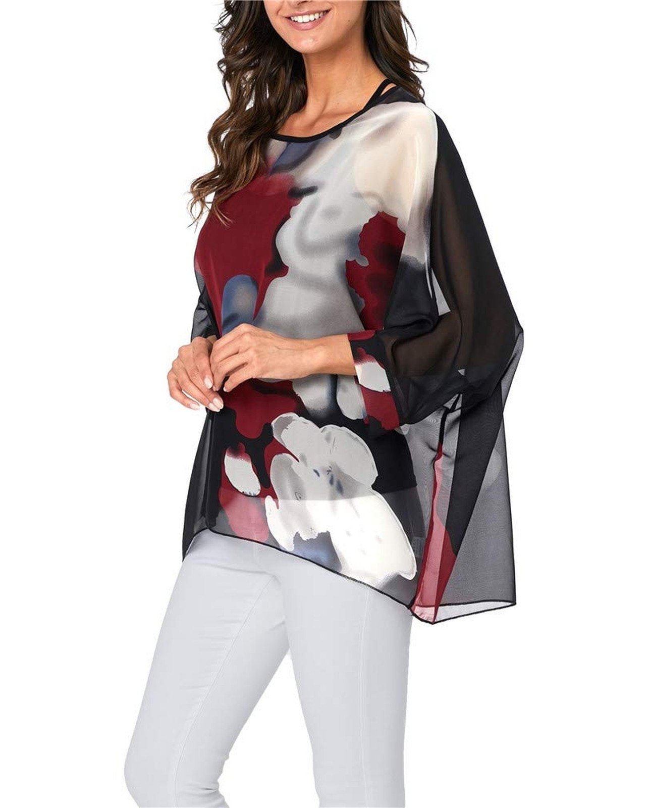 Plus Size Floral Chiffon Batwing Sleeve Tunic Blouse Boho Off-Shoulder Beach …