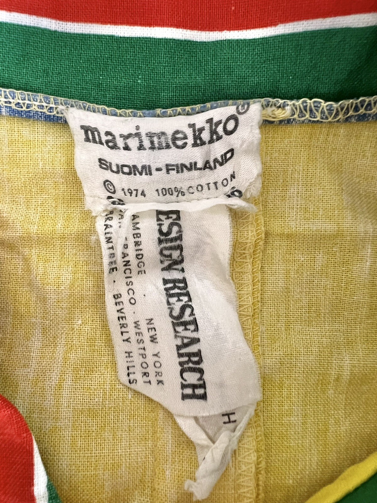 1974 Marimekko Anti by Pentti Rinta Primary Colors Stripe Dress S/M MOD Pop Art
