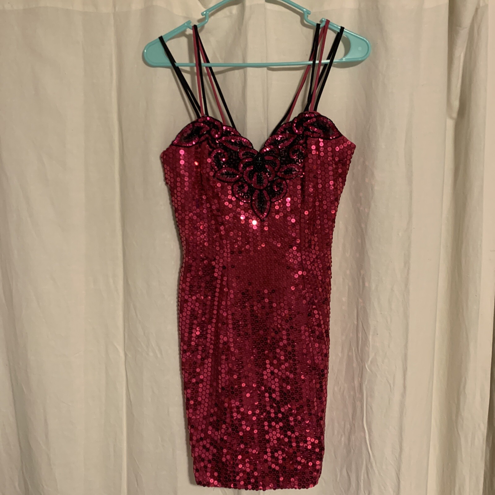 Vintage-1980’s Pink & Black Michelle Vincent Inc Dress-costume Sequins