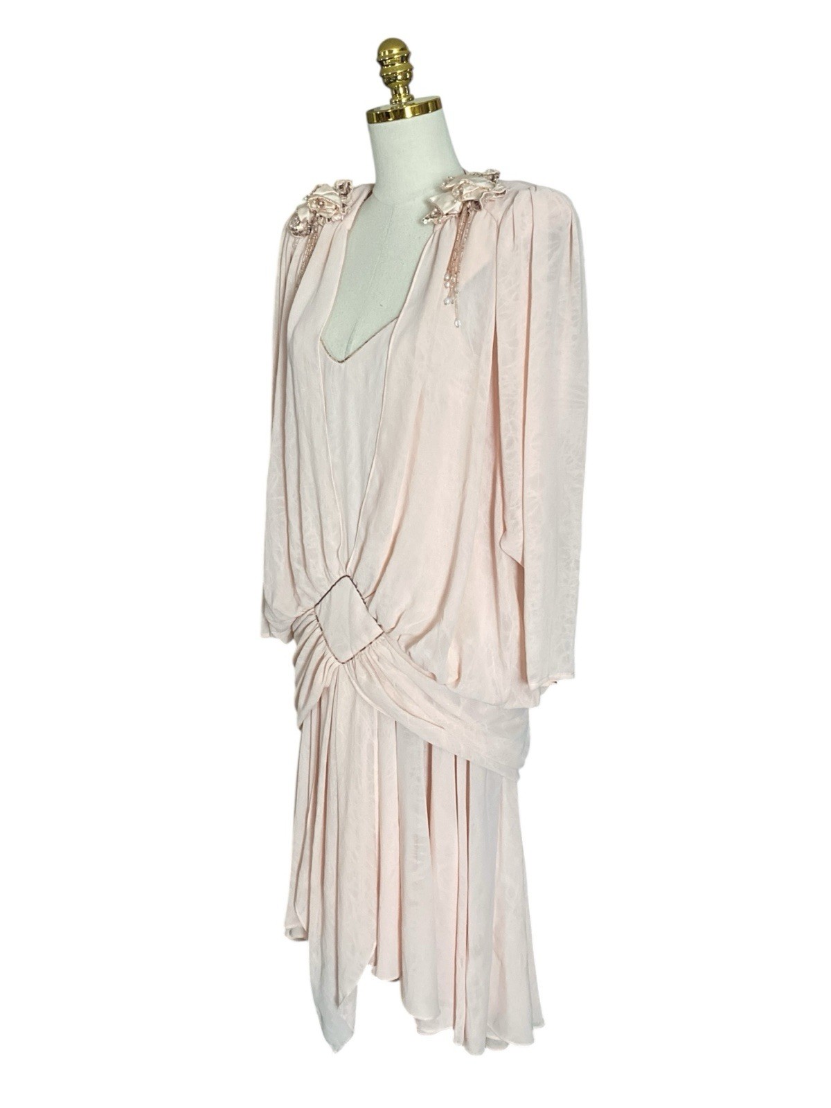 Casadei Vintage 80s Drop Waist SlouchyMermaid Beaded Asymmetric Dress Modern S