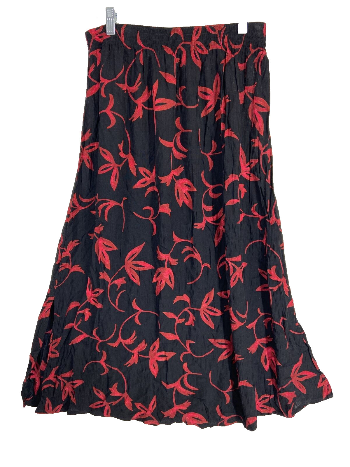 women’s Size XL CM Shapes Maxi Skirt Black Red Floral Print 100% Rayon Vintage